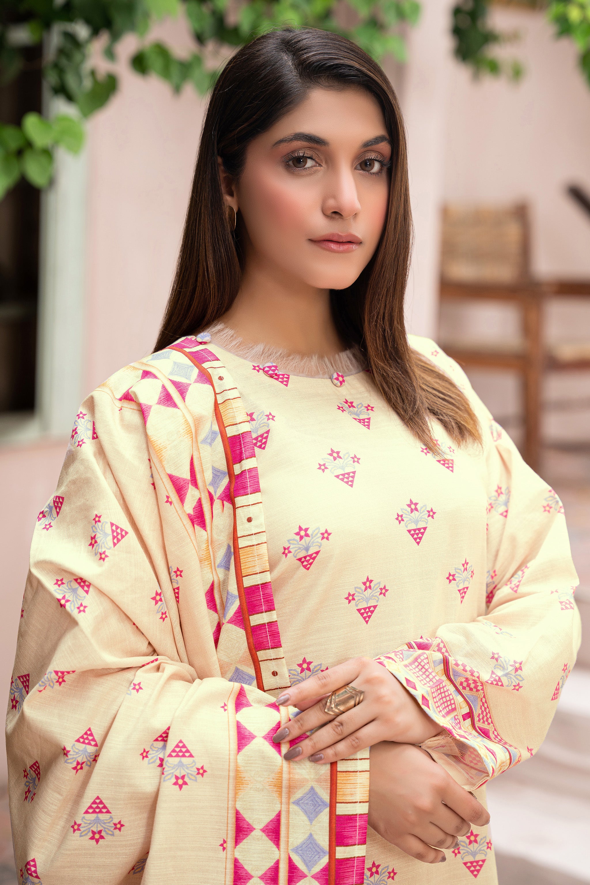 3 Piece Unstitched Cream Printed Khaddar - (Vol-111/11)D6 - SAFANOOOR Main image
