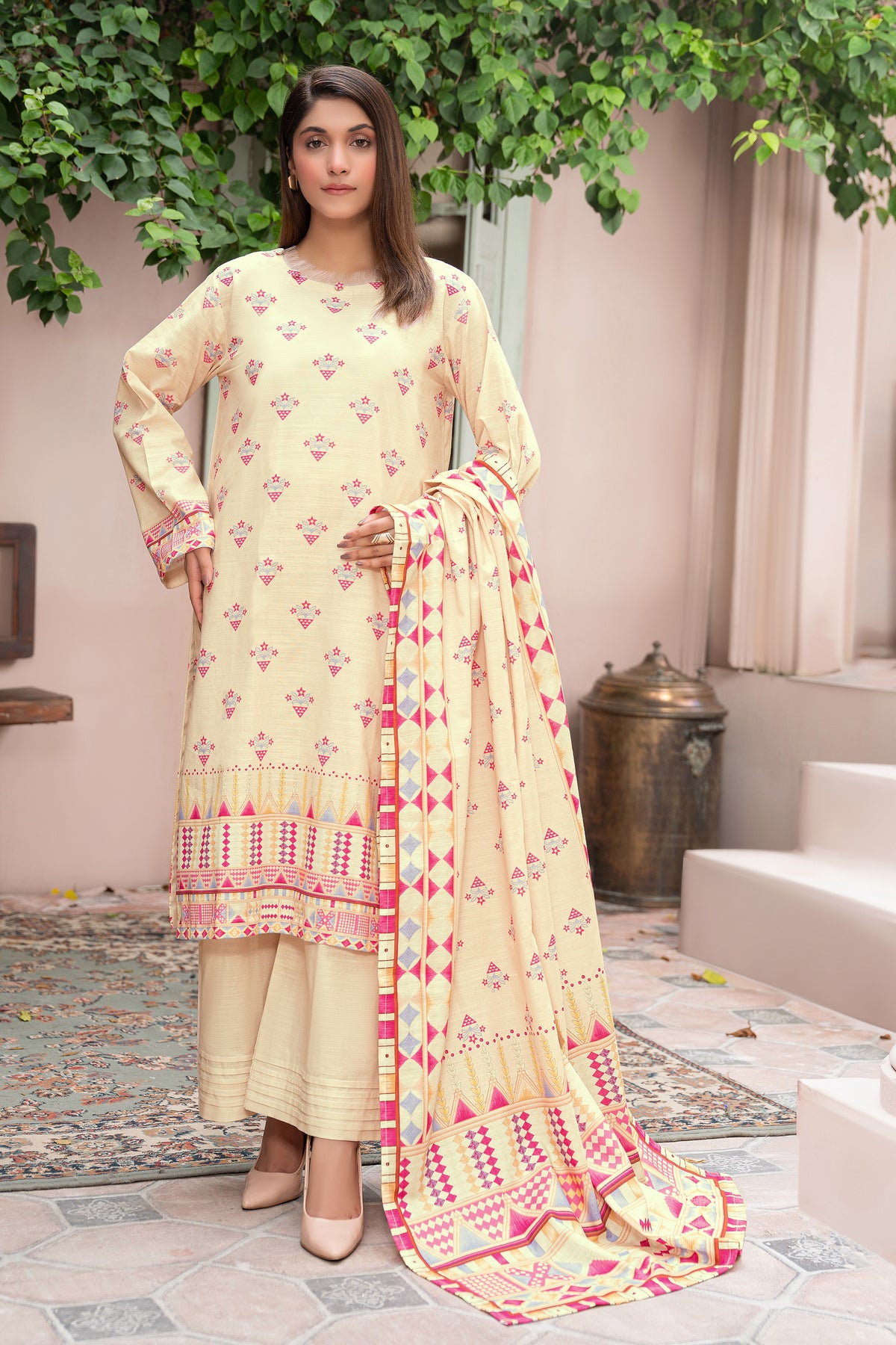 3 Piece Unstitched Cream Printed Khaddar - (Vol-111/11)D6 - SAFANOOOR