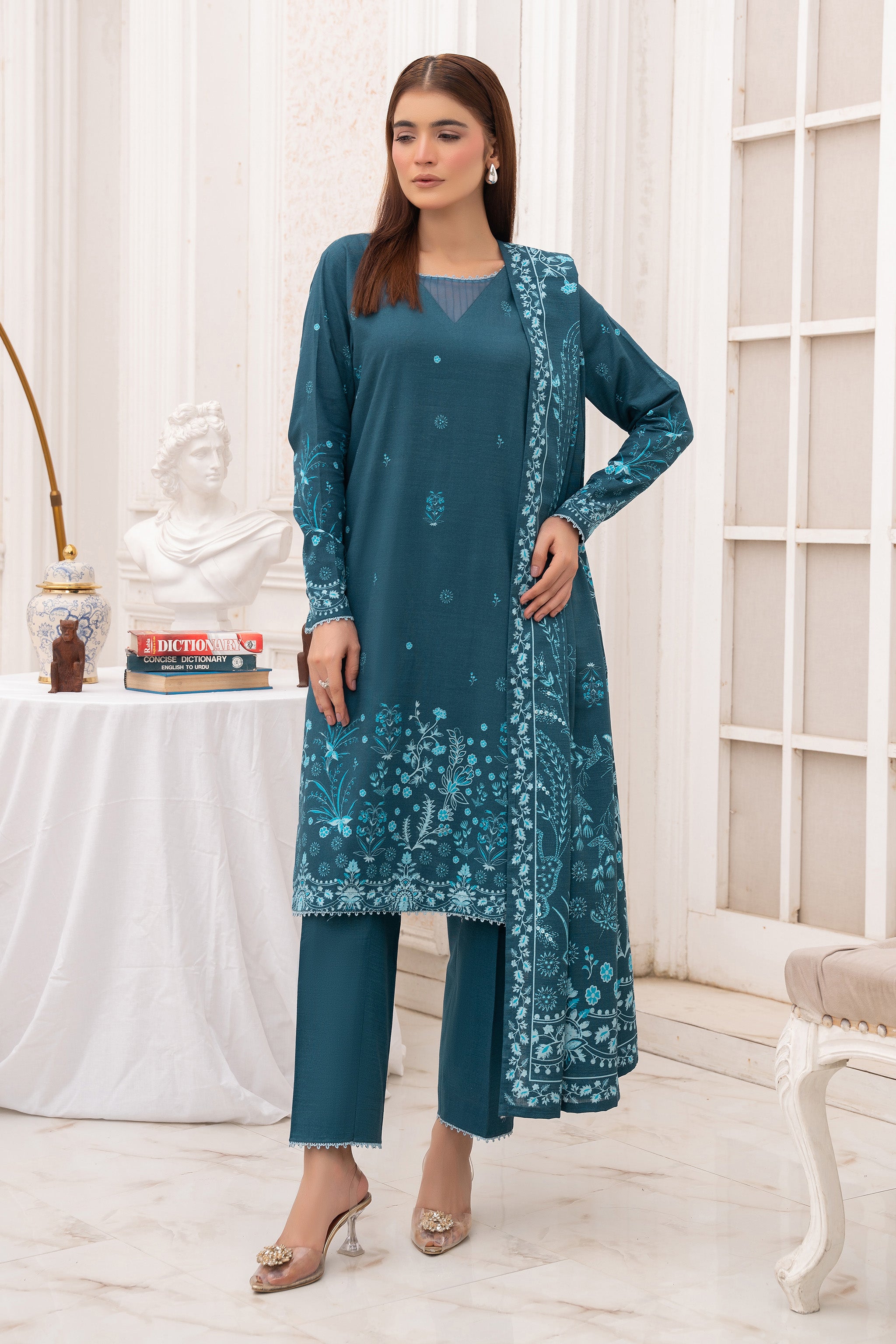 3 Piece Unstitched Dark Blue Premium Khaddar Secondary image