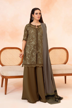3 Piece Unstitched Dark Brown Premium Embroidered Self Jacquard Lawn Suit By Safa Noor Summer 26 Nazneen Collection