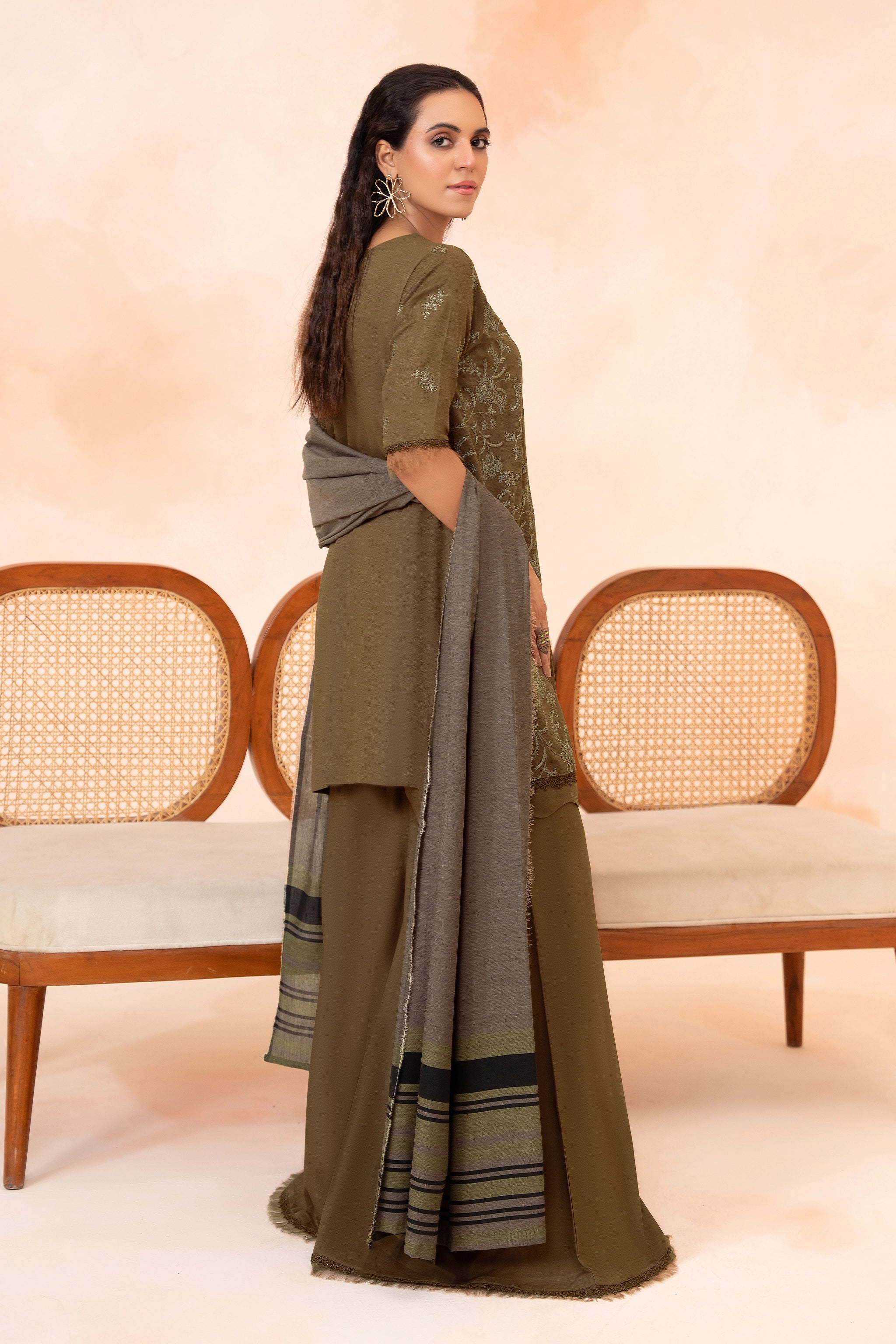 3 Piece Unstitched Dark Brown Premium Embroidered Self Jacquard Lawn Suit By Safa Noor Summer 26 Nazneen Collection