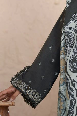 3 Piece Unstitched Dark Gray Premium Embroidered Lawn - Safa Noor