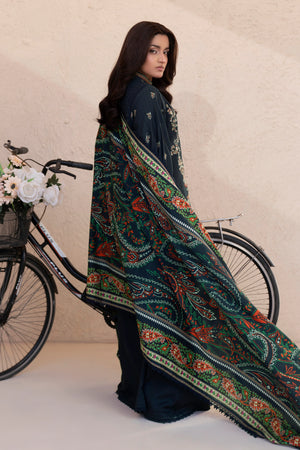 3 Piece Unstitched Dark Green Premium Embroidered Lawn - Safa Noor