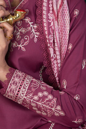 3 Piece Unstitched Dark Raspberry Luxury Embroidered Lawn Suit