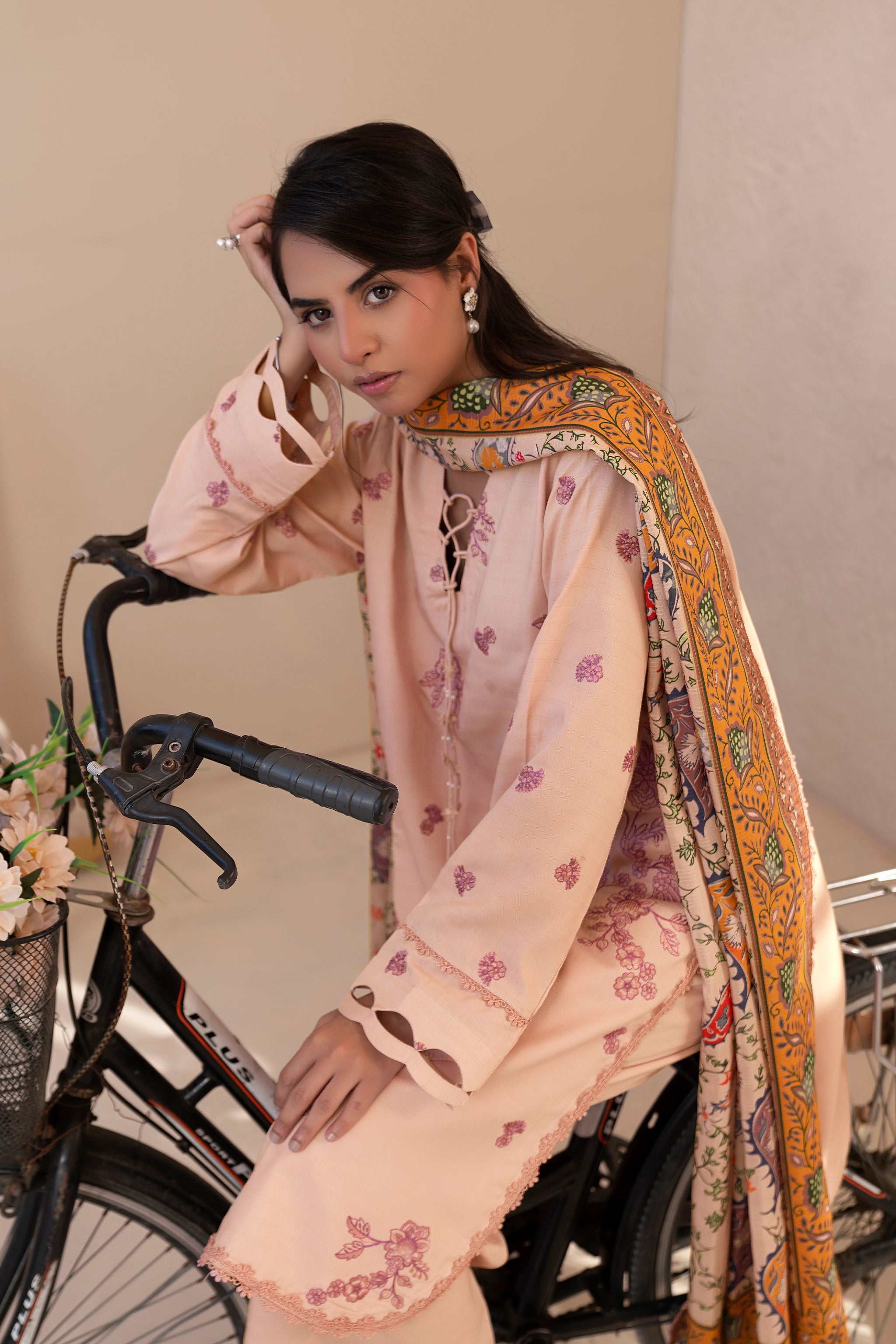 3 Piece Unstitched Desert Sand Premium Embroidered Lawn - Safa Noor