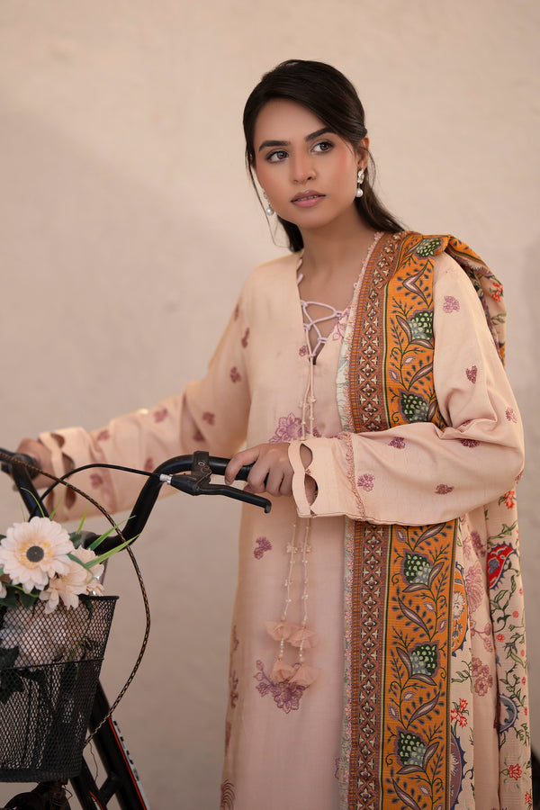 3 Piece Unstitched Desert Sand Premium Embroidered Lawn - Safa Noor