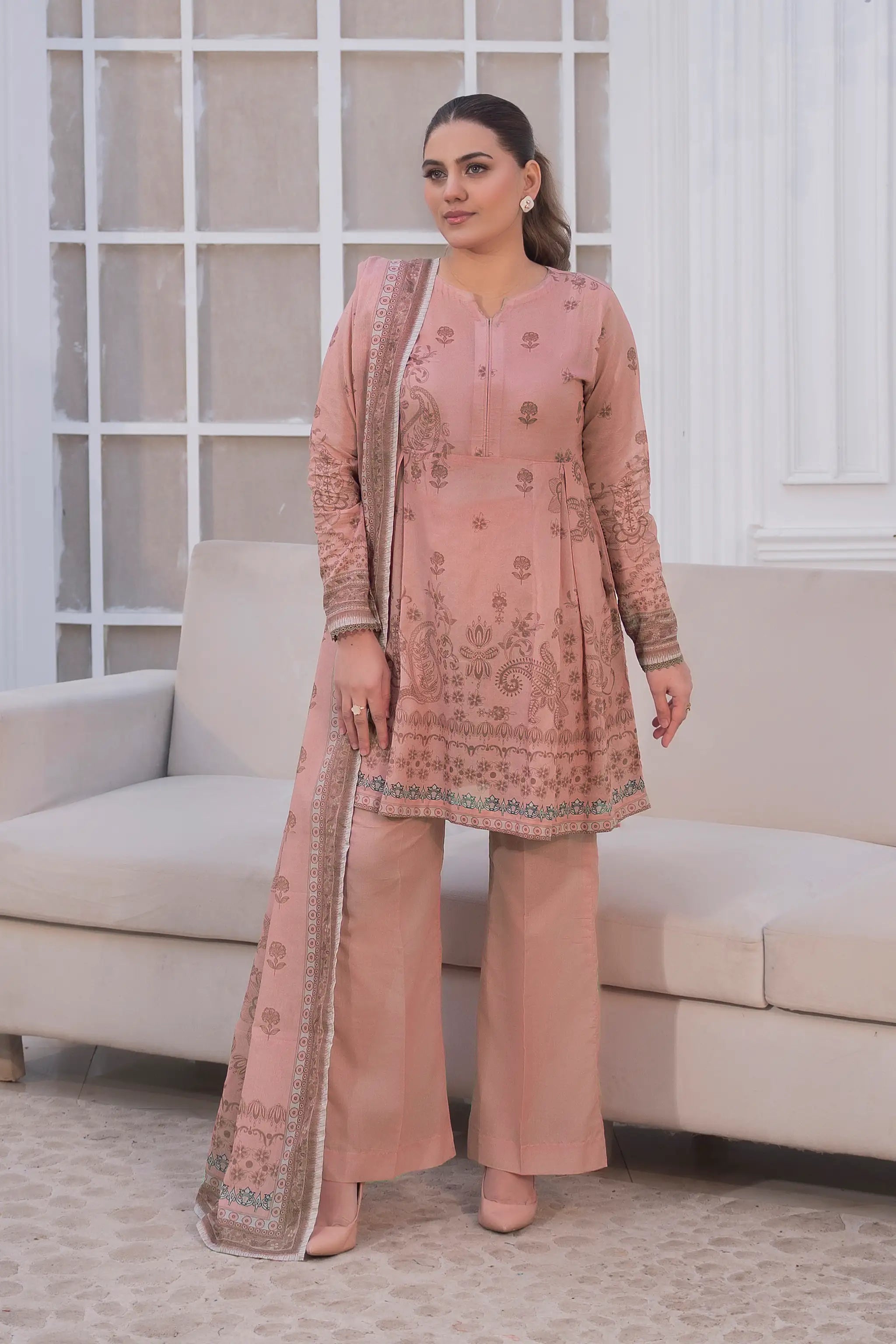 3 Piece Unstitched Dusty Pink Premium Printed Lawn Suit by Safa Noor Nigaah Collection Summer 2026