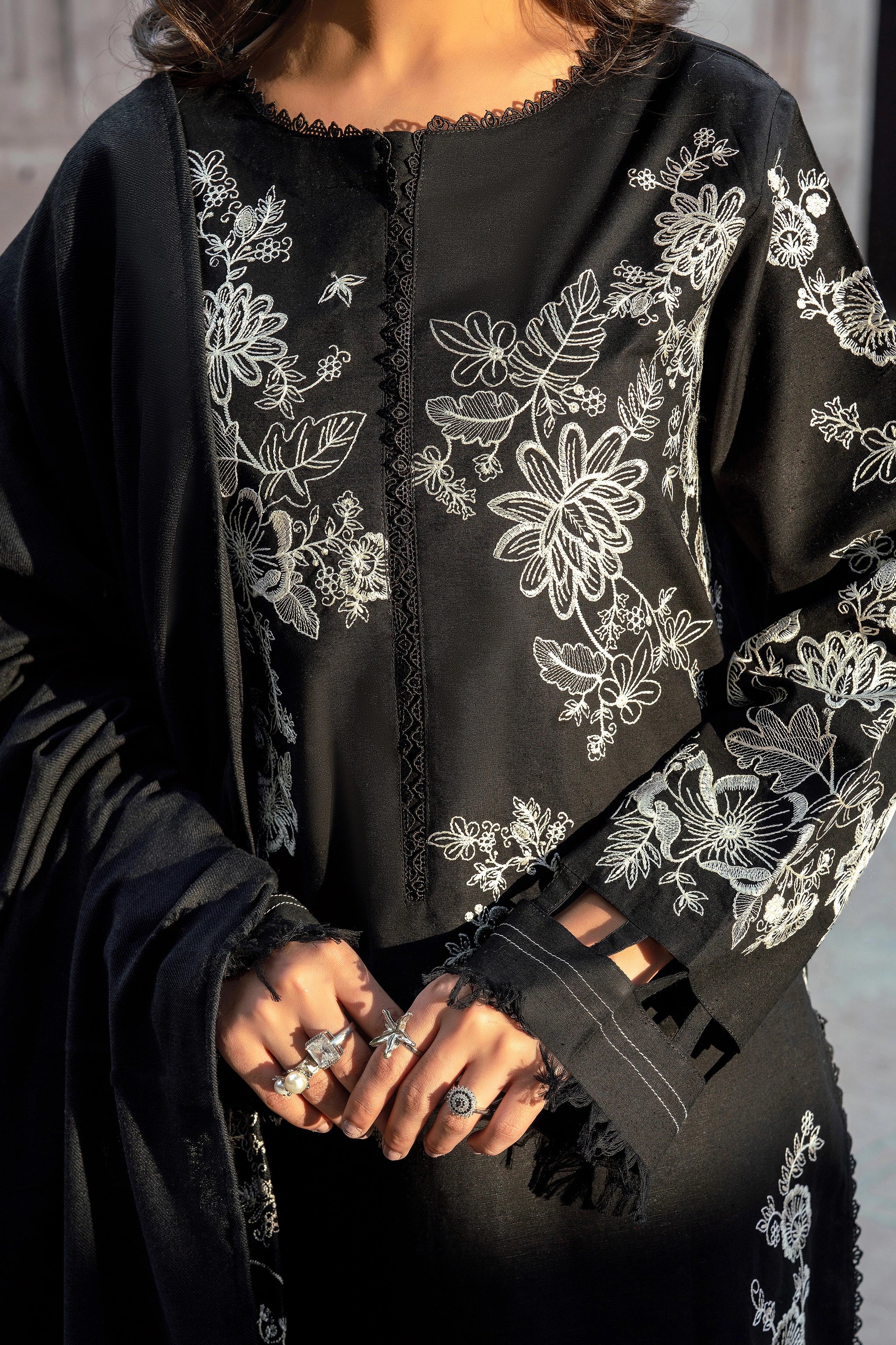 3 Piece Unstitched Dye Warm Naps Black Suit