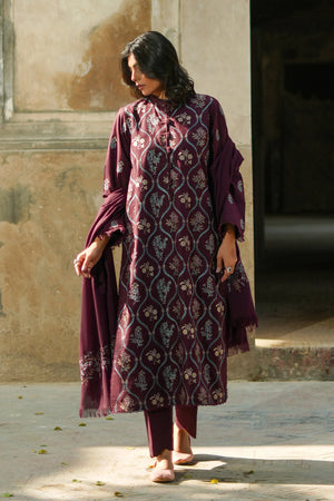 3 Piece Unstitched Dye Warm Naps Deep Coffee Suit