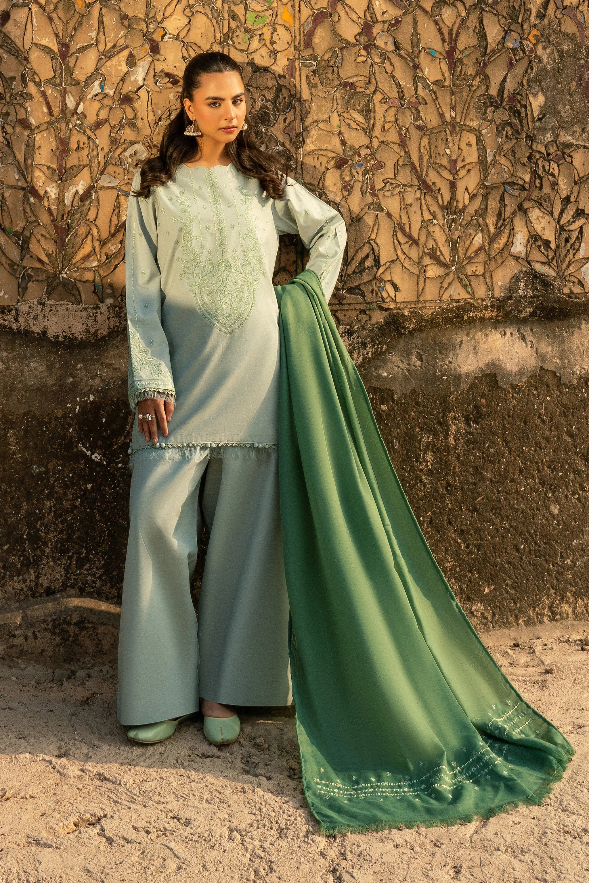 3 Piece Unstitched Dye Warm Naps Green Mist Suit