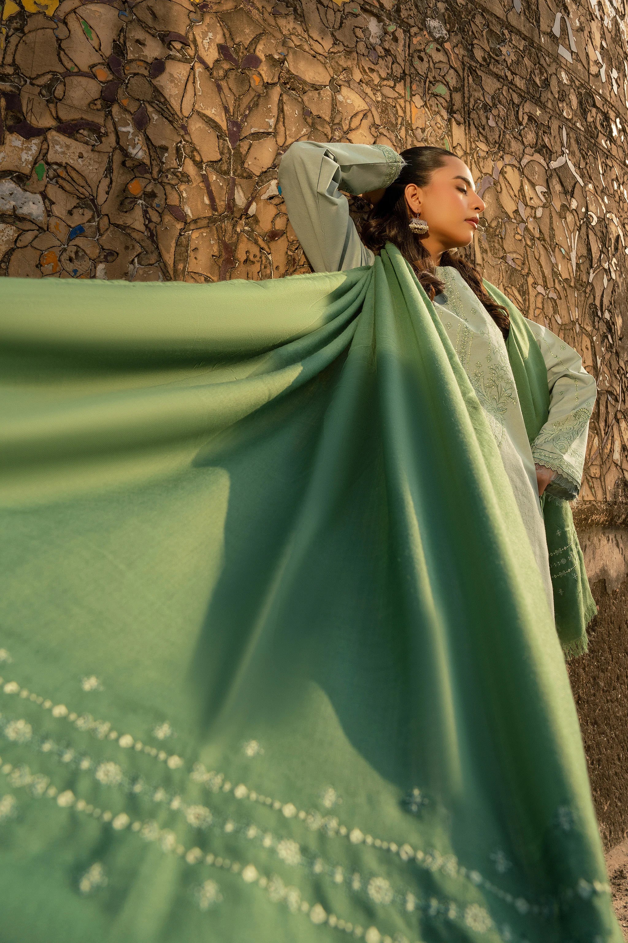 3 Piece Unstitched Dye Warm Naps Green Mist Suit