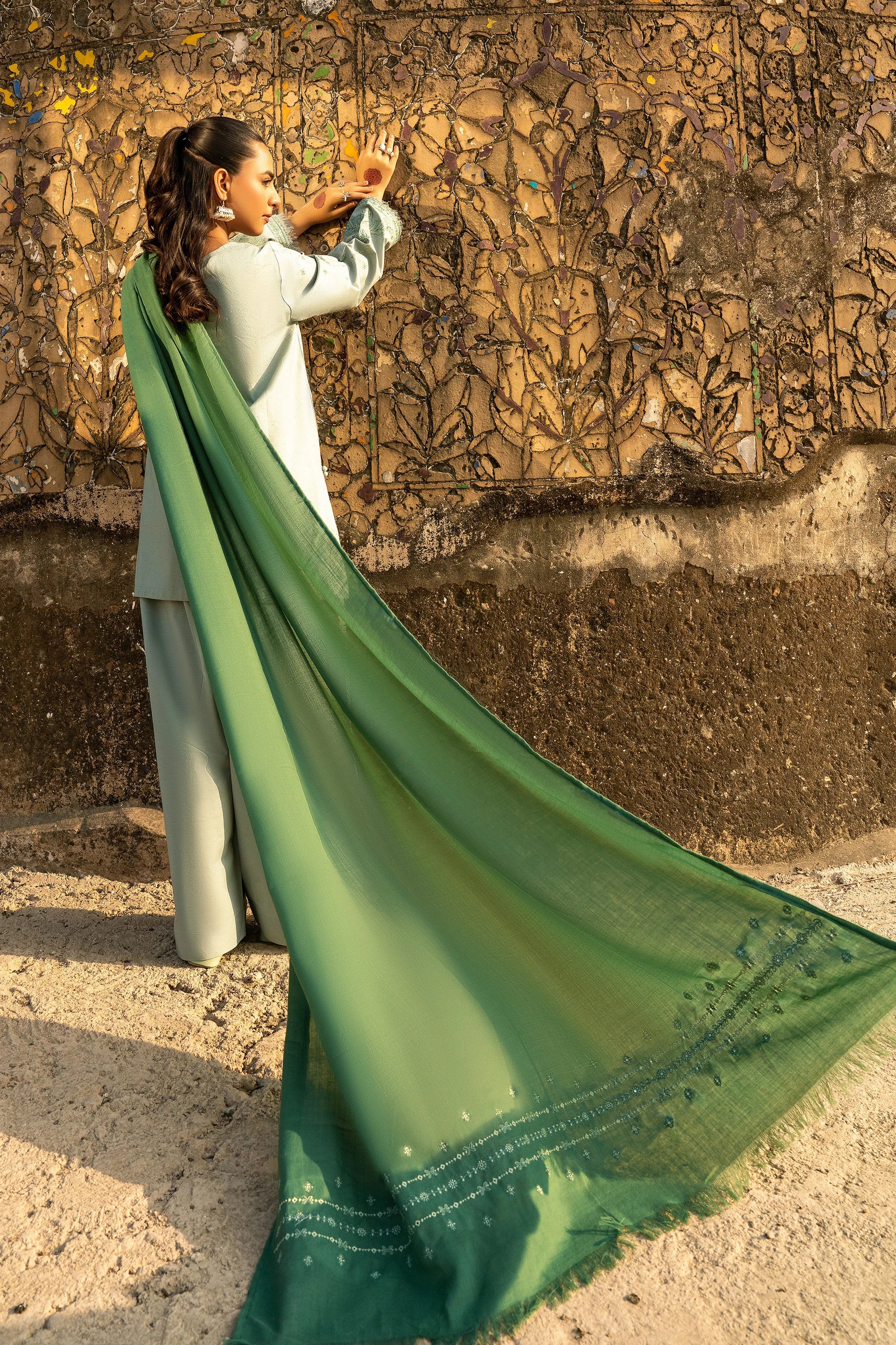 3 Piece Unstitched Dye Warm Naps Green Mist Suit