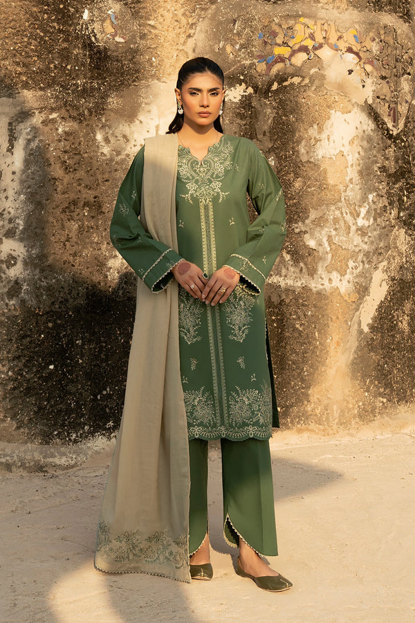 3 Piece Unstitched Dye Warm Naps Muddy Green Suit