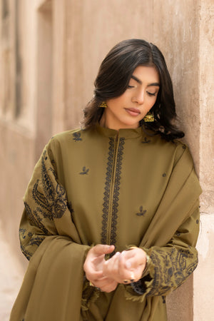 3 Piece Unstitched Dye Warm Naps Olive Brown Suit