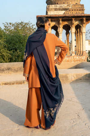 3 Piece Unstitched Dye Warm Naps Orange Suit