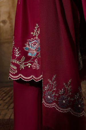 3 Piece Unstitched Dye Warm Naps Vine Red Suit