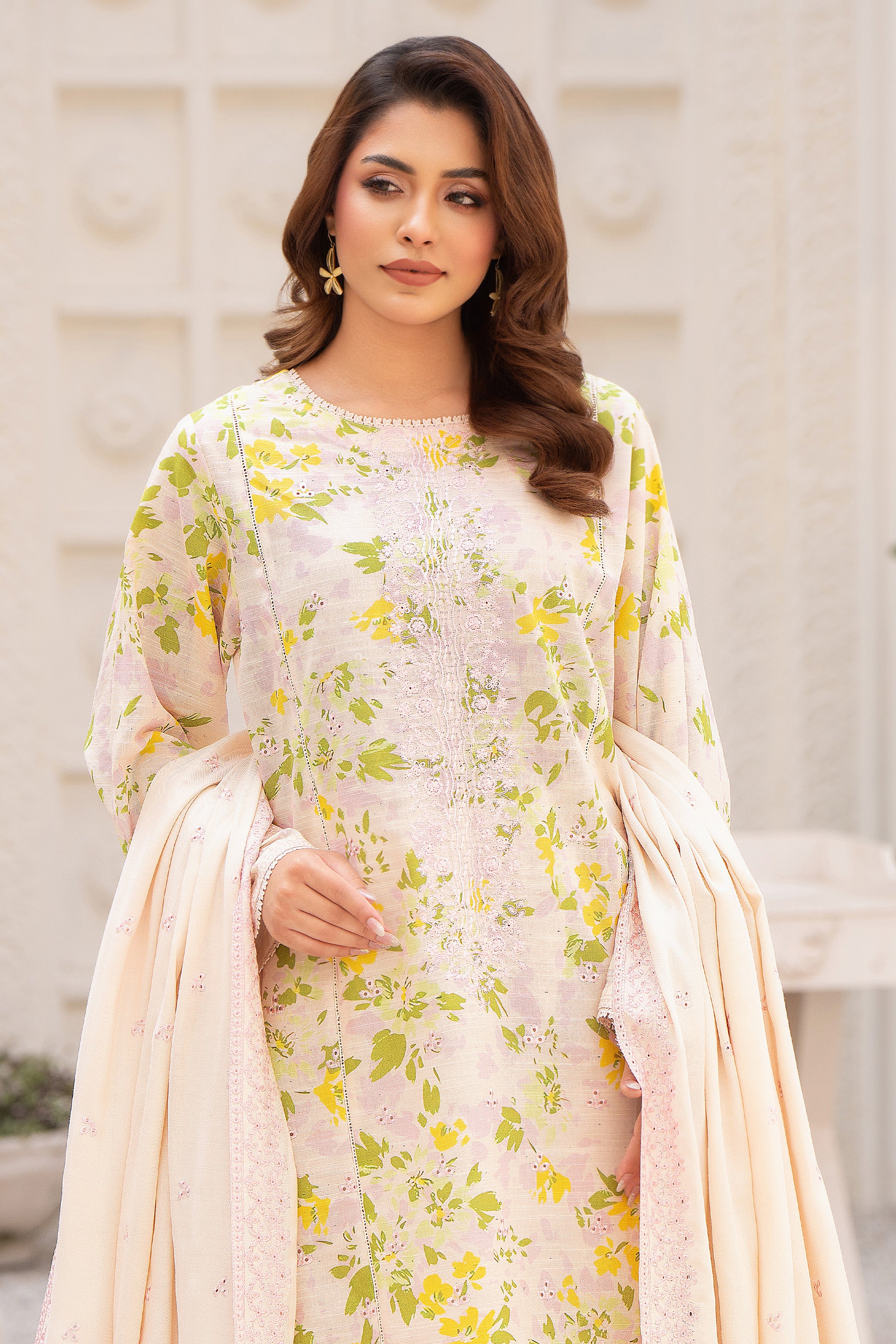 3 Piece Unstitched Embroidered Antique white Khaddar Main image