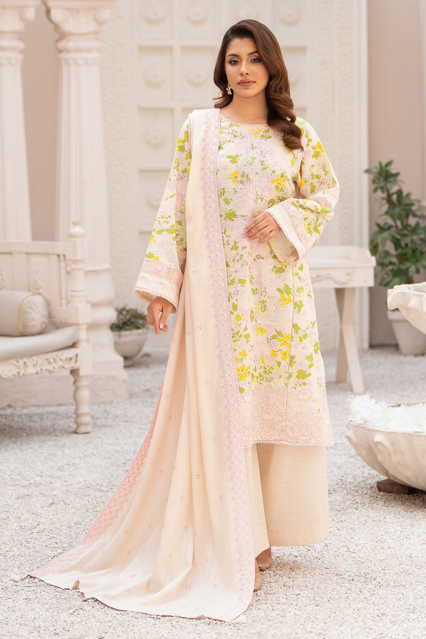 3 Piece Unstitched Embroidered Antique white Khaddar Secondary image