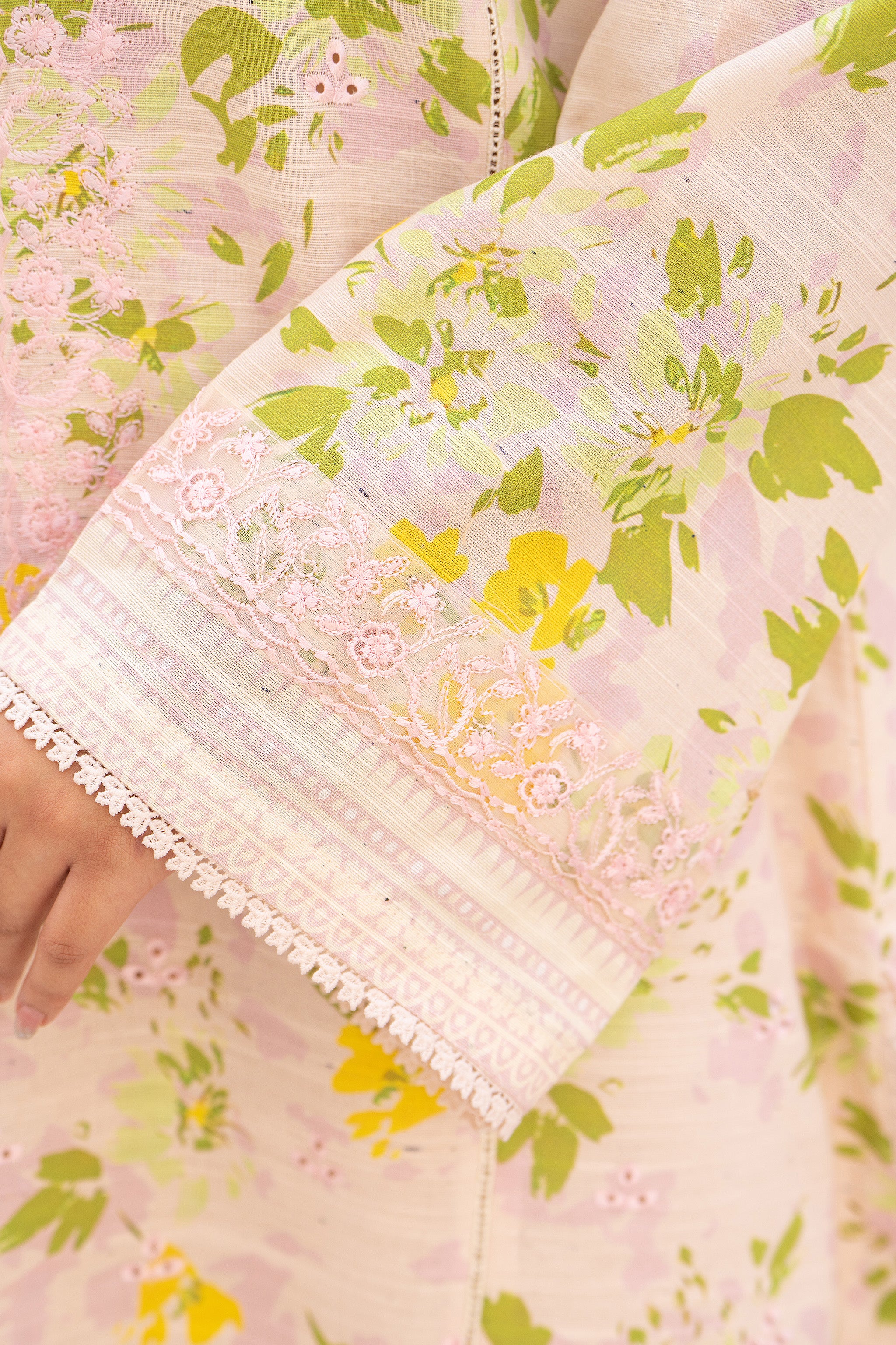 3 Piece Unstitched Embroidered Antique white Khaddar