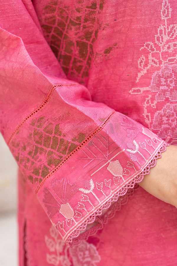 3 Piece Unstitched Embroidered Dark Pink Khaddar