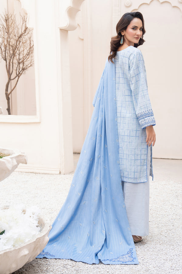 3 Piece Unstitched Embroidered Pale Aqua Khaddar