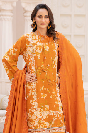 3 Piece Unstitched Embroidered Pumpkin Orange Khaddar