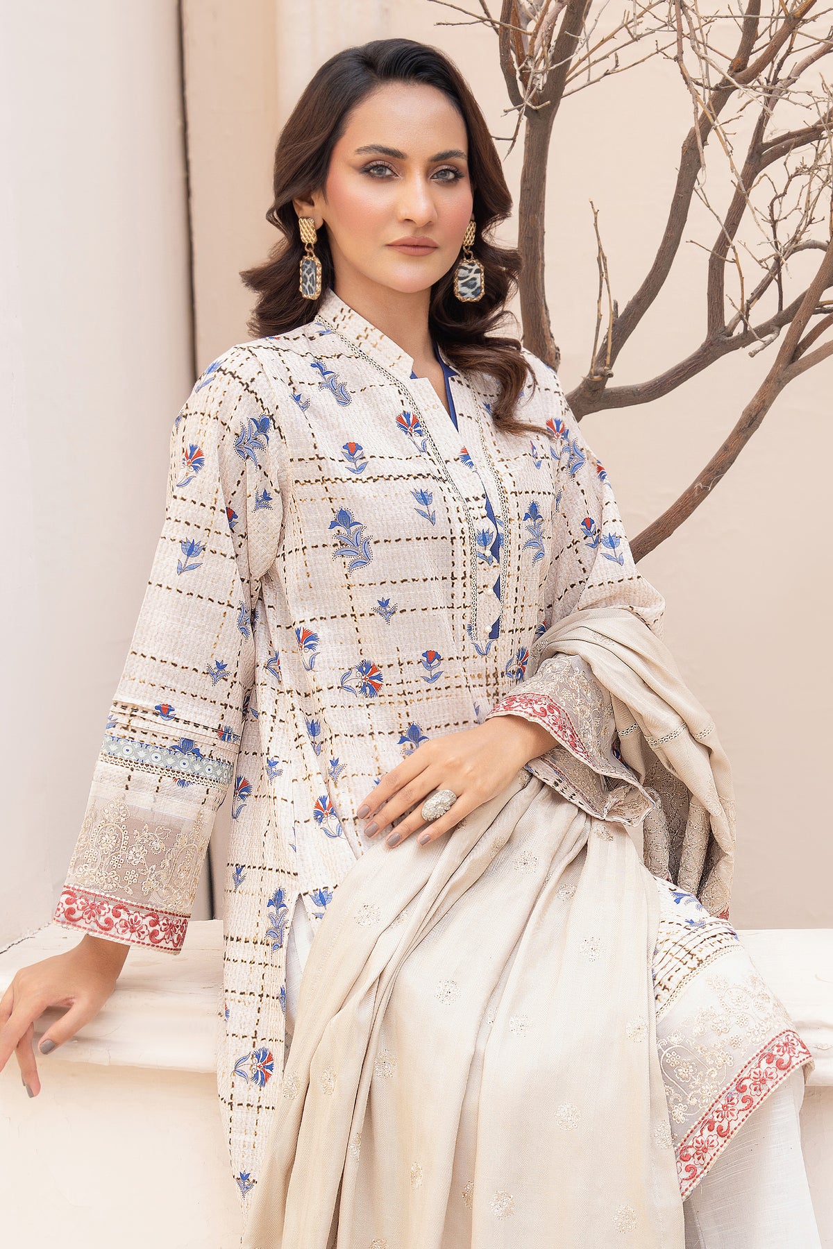3 Piece Unstitched Embroidered Soft Amber Khaddar Main image