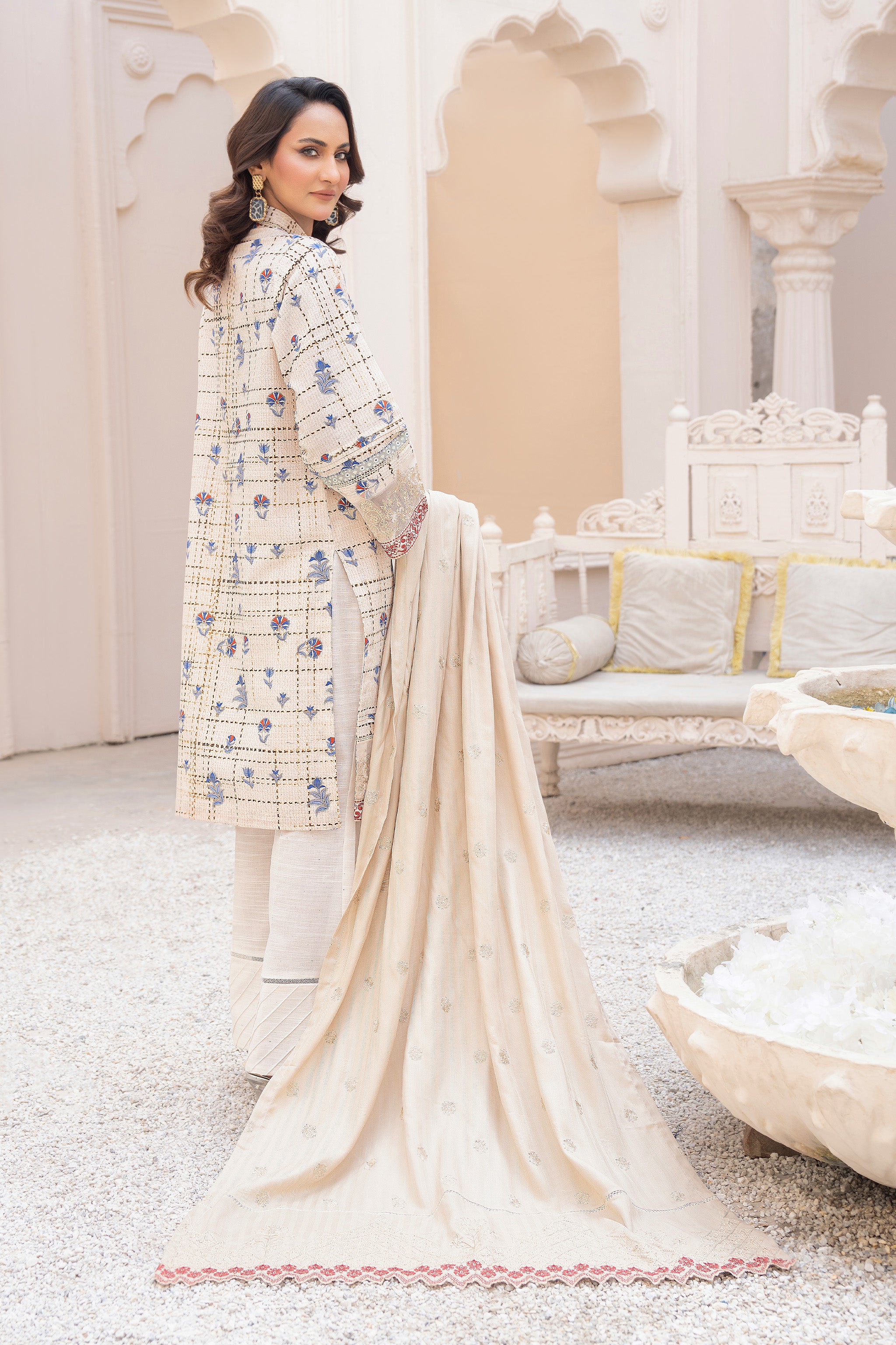 3 Piece Unstitched Embroidered Soft Amber Khaddar