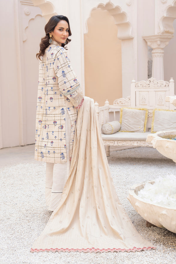 3 Piece Unstitched Embroidered Soft Amber Khaddar