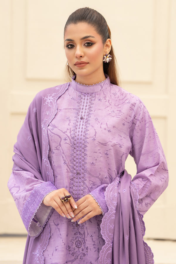 3 Piece Unstitched Embroidered Trendy Pink Khaddar