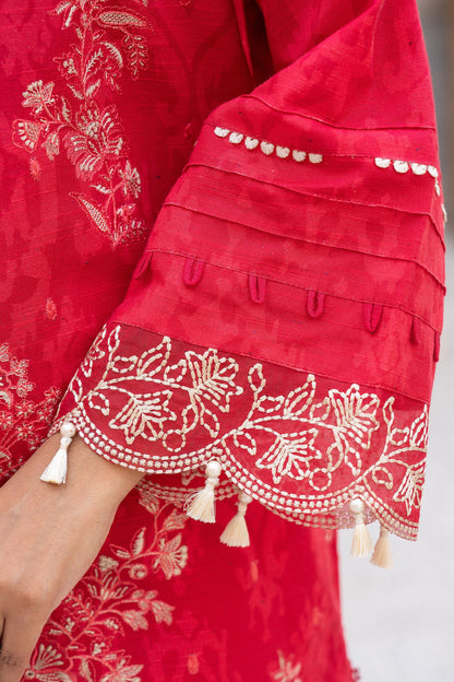 3 Piece Unstitched Embroidered Wine Red Khaddar