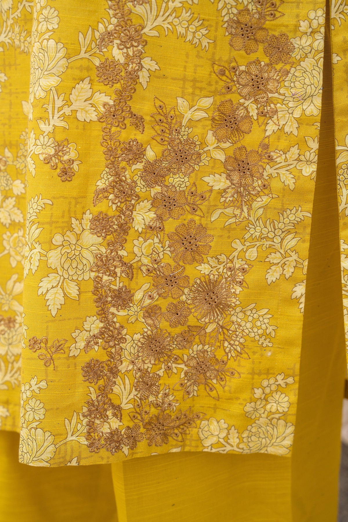 3 Piece Unstitched Embroidered Yellow Khaddar