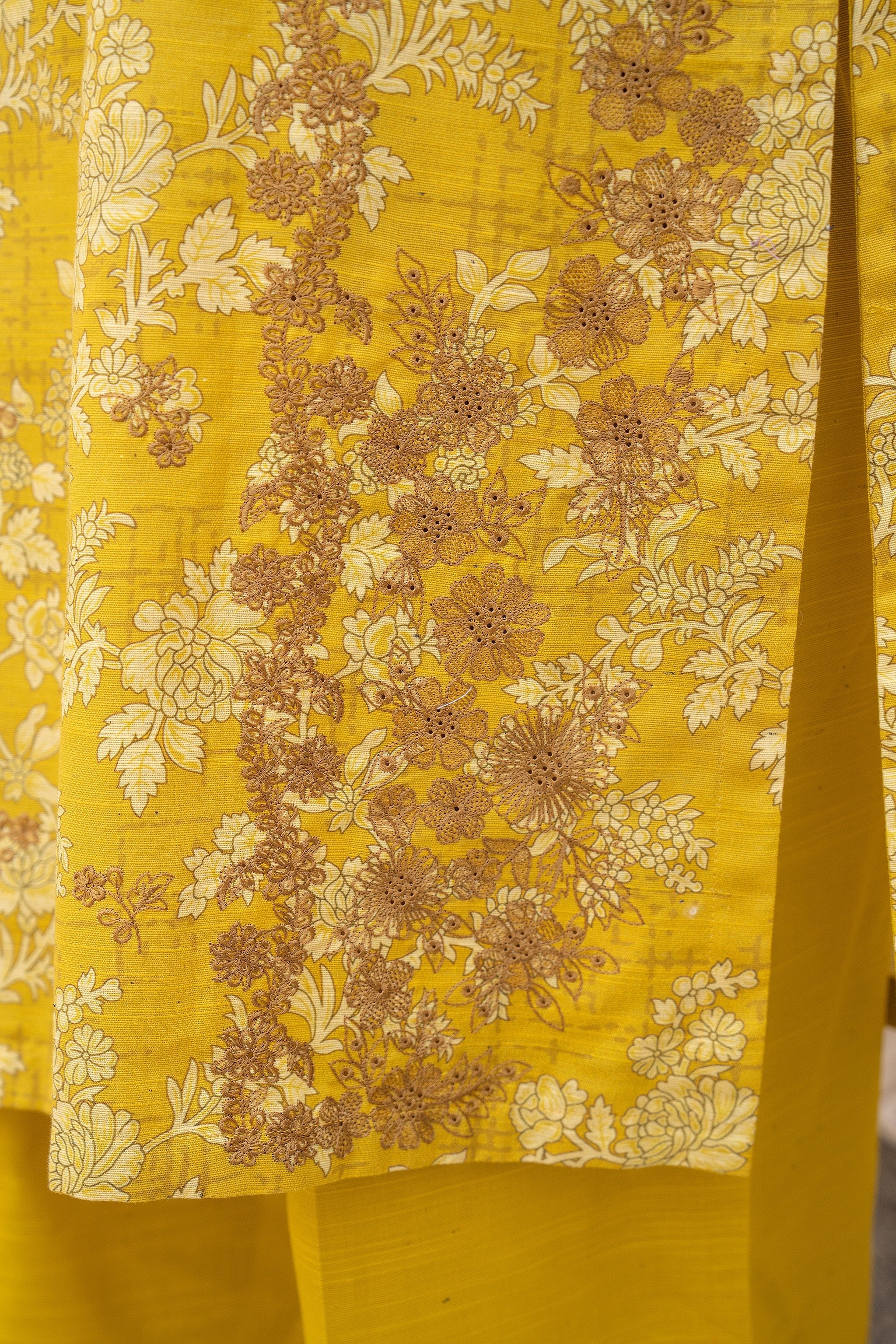 3 Piece Unstitched Embroidered Yellow Khaddar