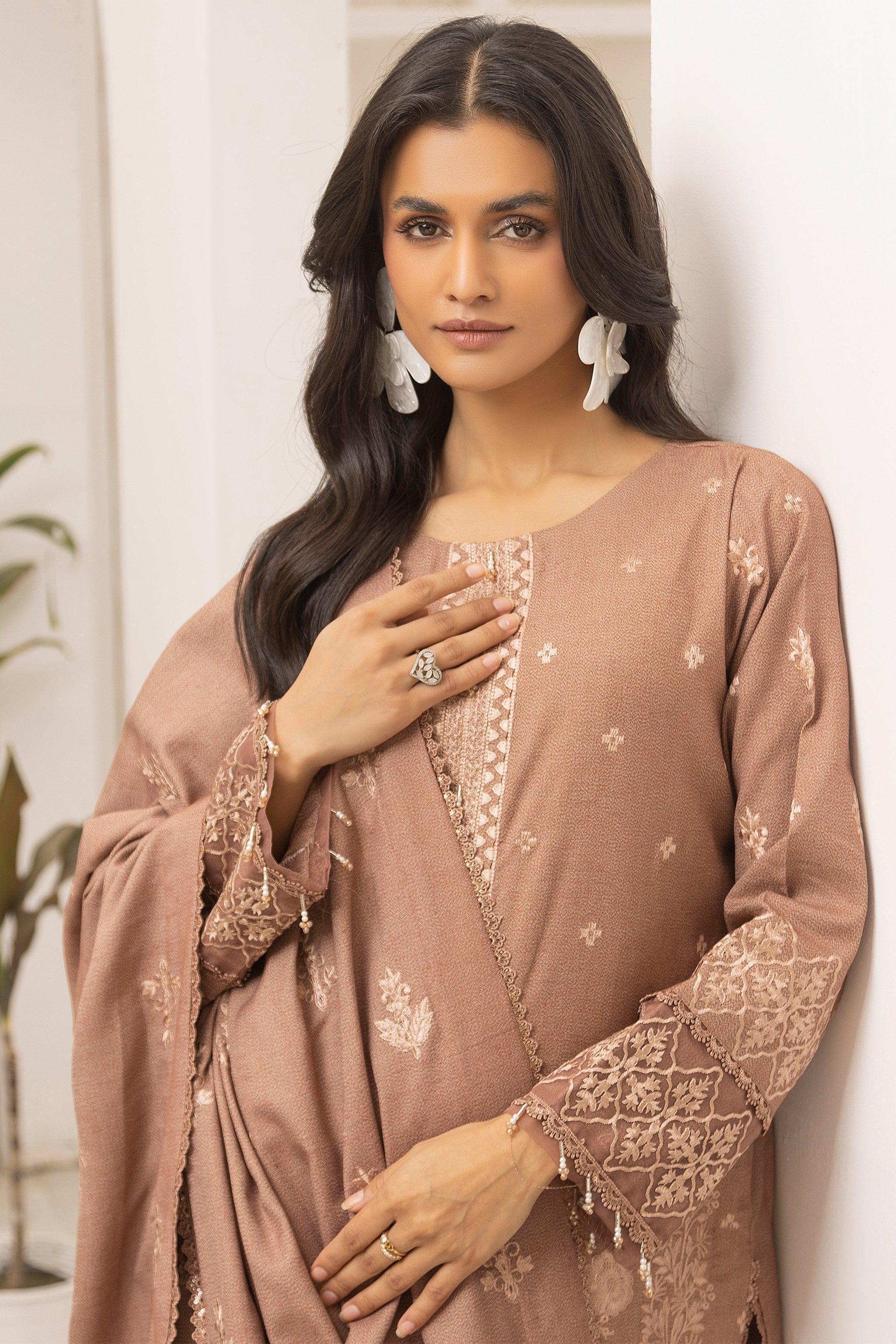 3 Piece Unstitched Fawn Brown - SafaNoor