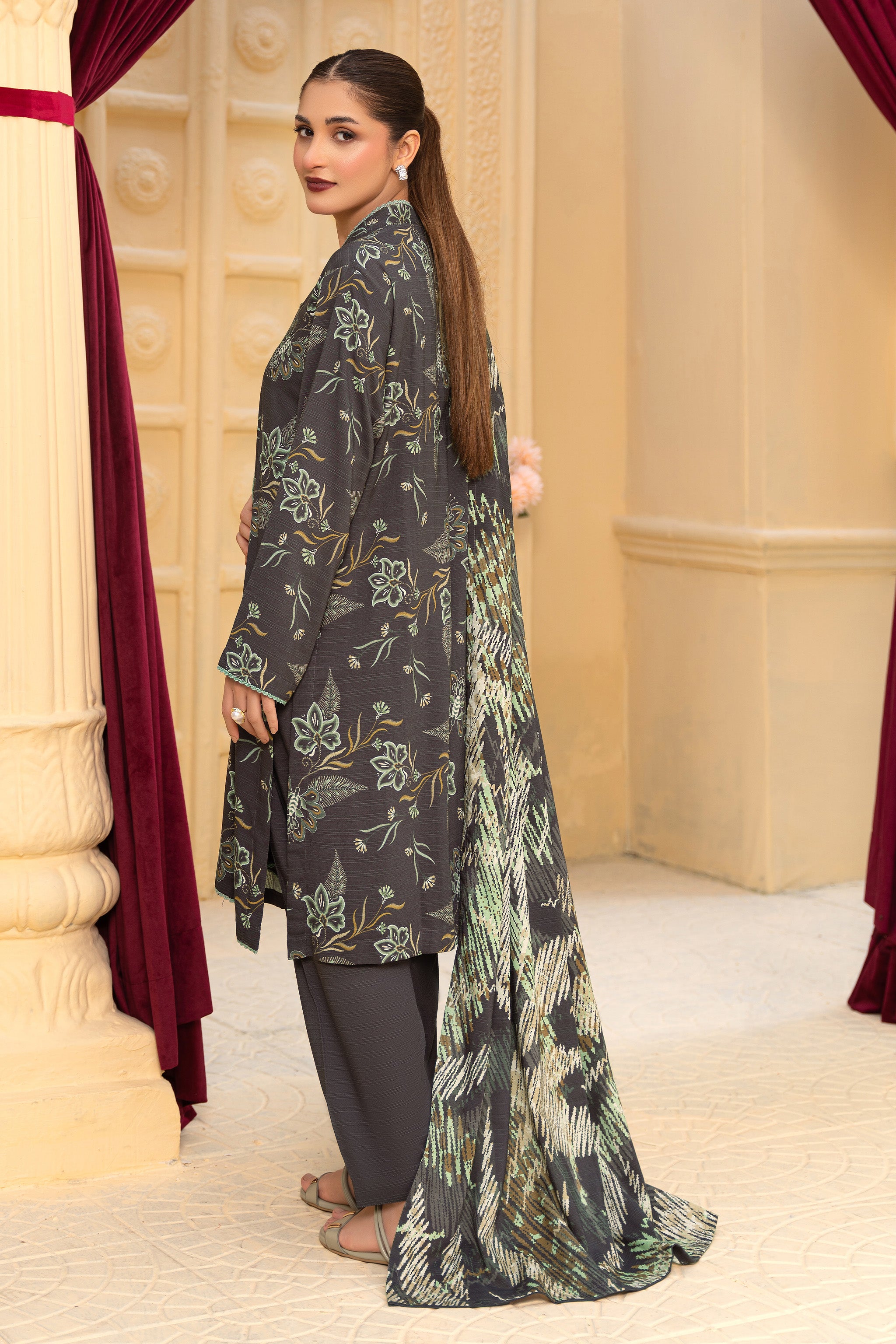 3 Piece Unstitched Gray Printed Linen - (Vol-114/08)D6- SAFANOOOR