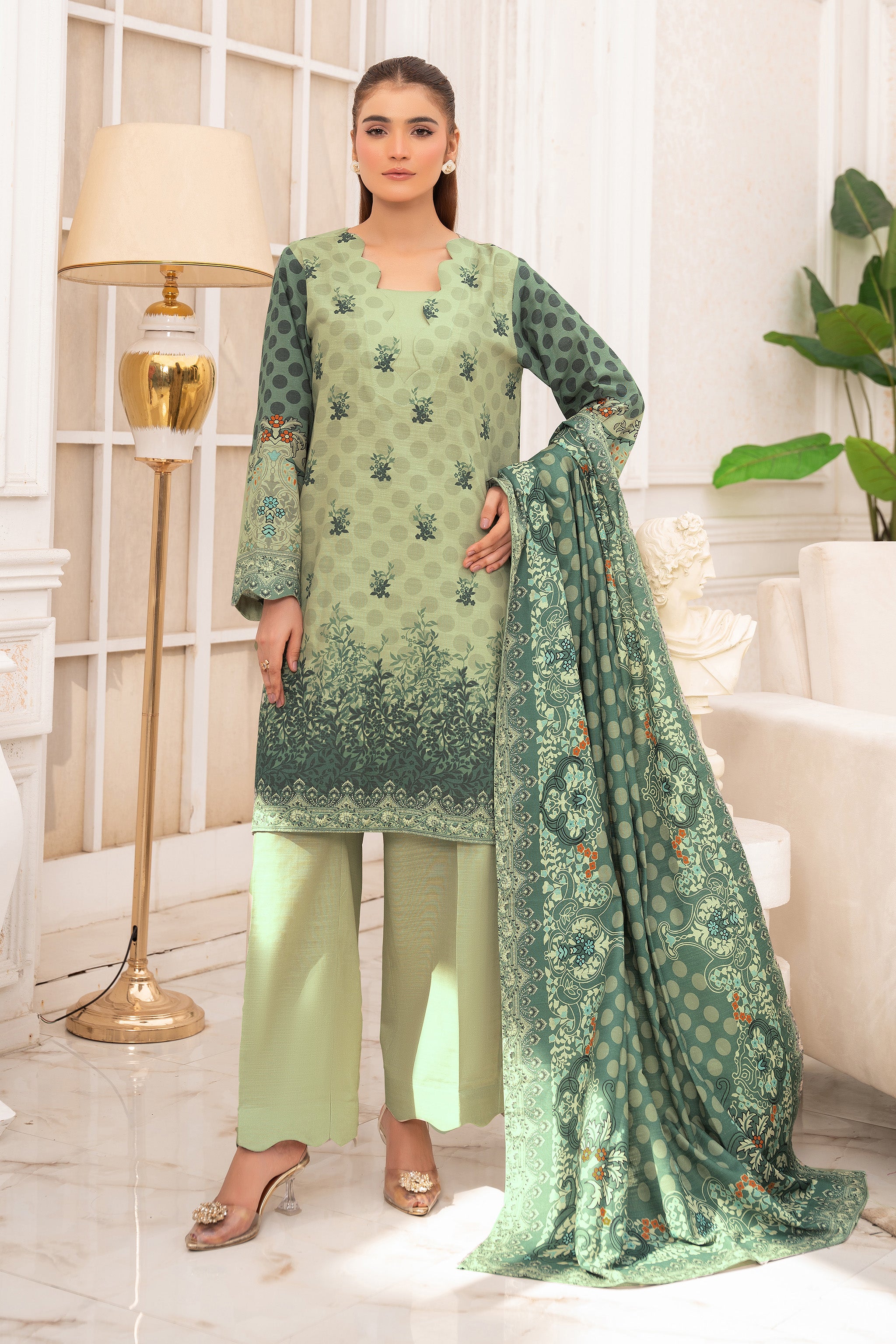 3 Piece Unstitched Green Premium Khaddar - (Vol-116/12)D10 - SAFANOOOR