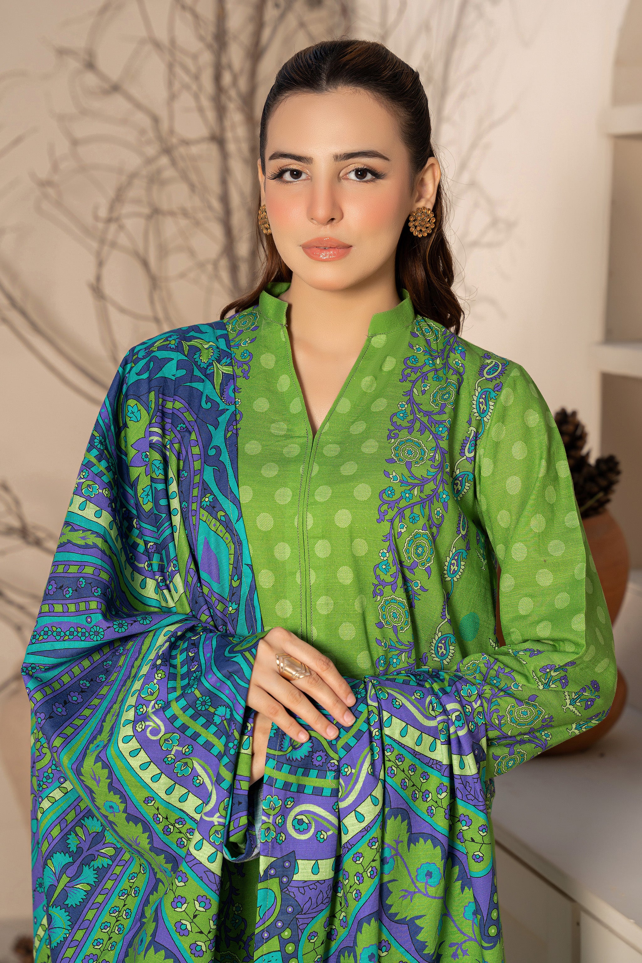 3 Piece Unstitched Green Printed Khaddar - (Vol-111/10)D6 - SAFANOOOR