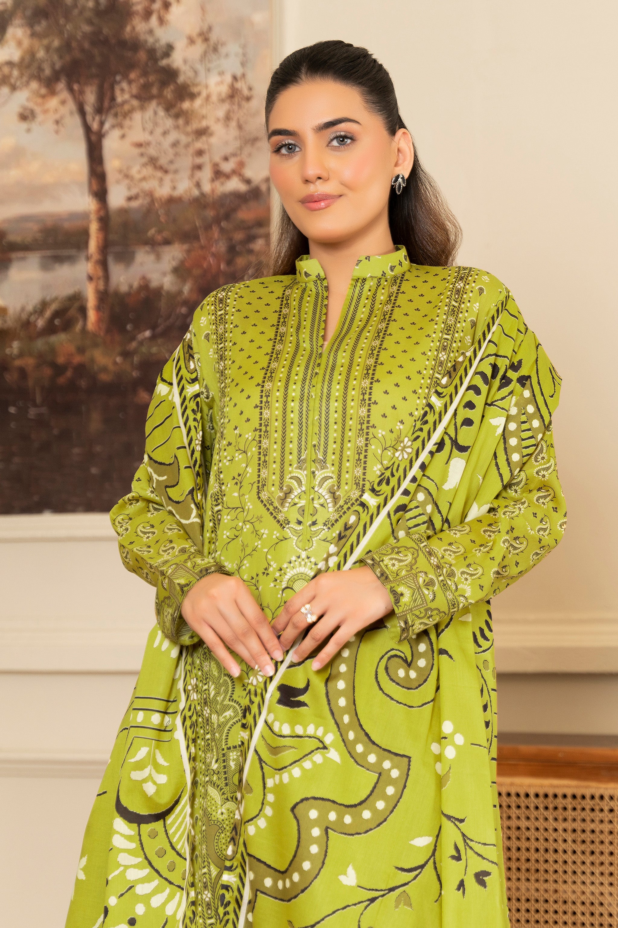3 Piece Unstitched Green Printed Lawn - (Vol-104/24)3P-S-25-D11 - SAFANOOR Main image