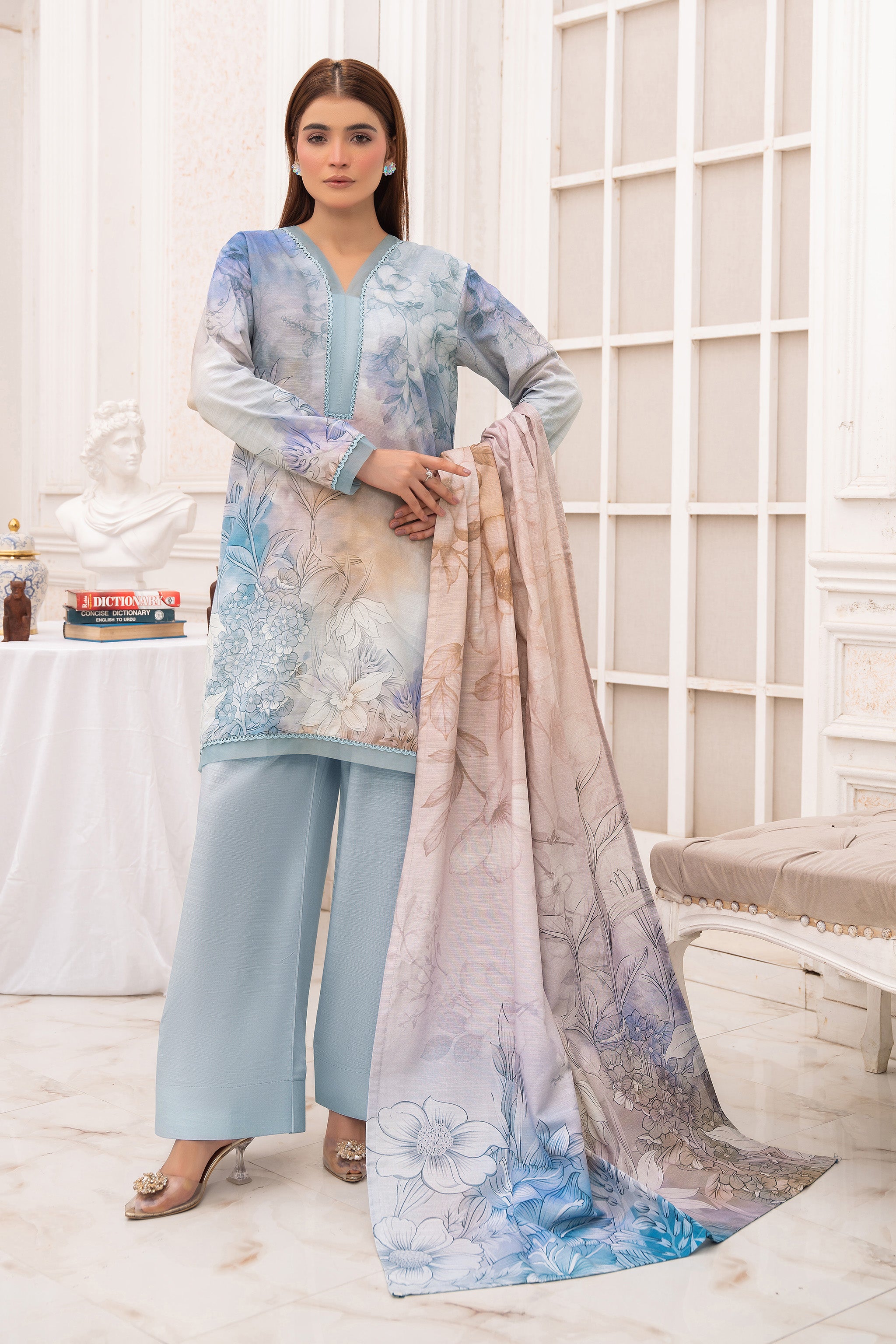 3 Piece Unstitched Ice Blue Premium Khaddar Secondary image