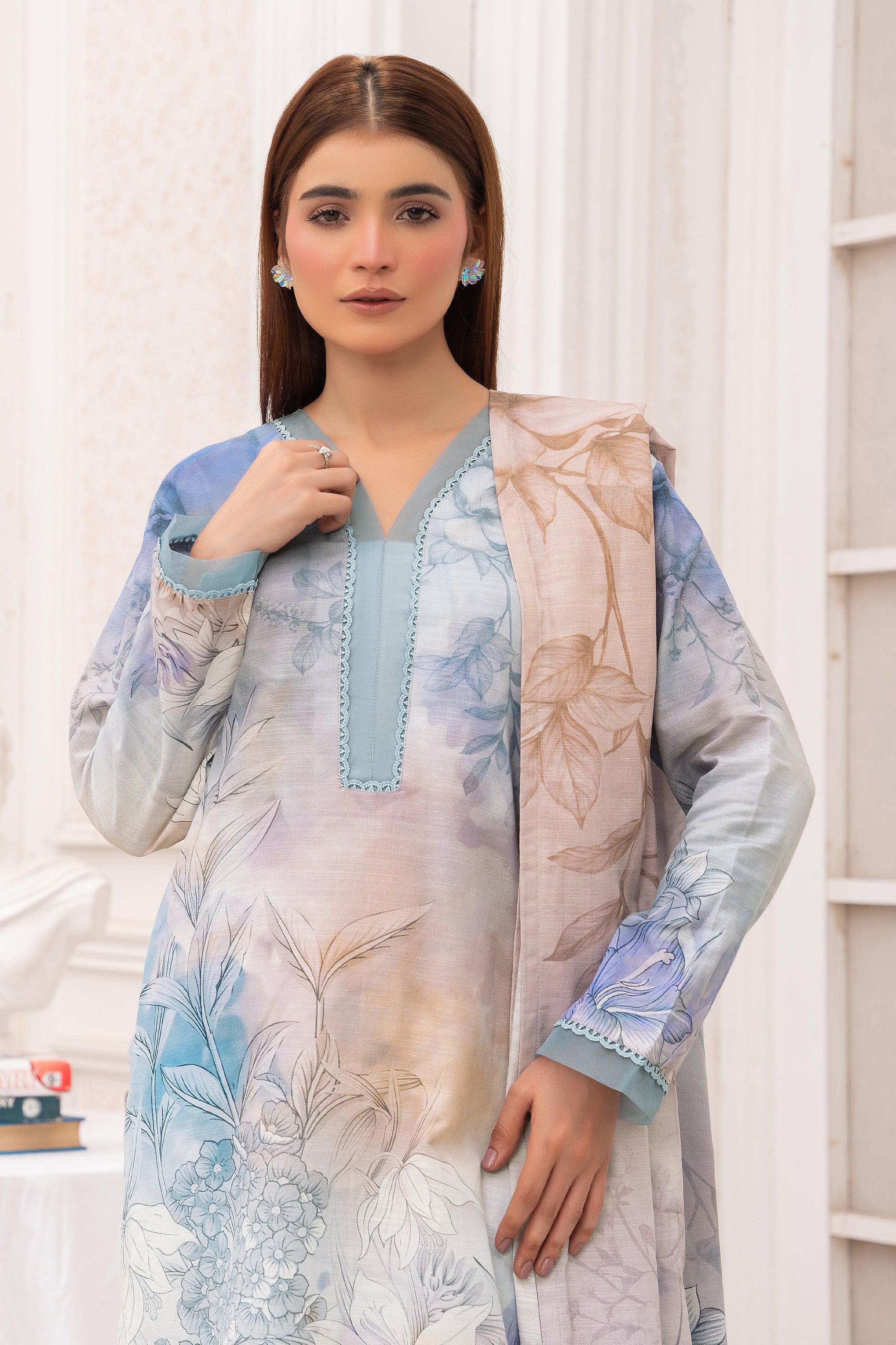 3 Piece Unstitched Ice Blue Premium Khaddar - (Vol-116/12)D5- SAFANOOOR