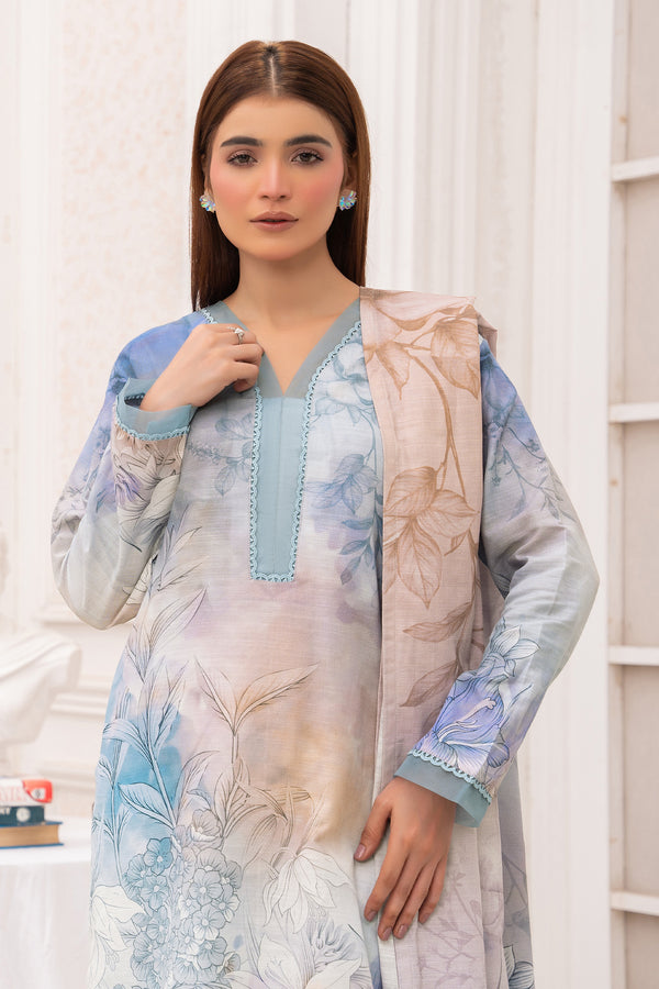 3 Piece Unstitched Ice Blue Premium Khaddar - (Vol-116/12)D5- SAFANOOOR