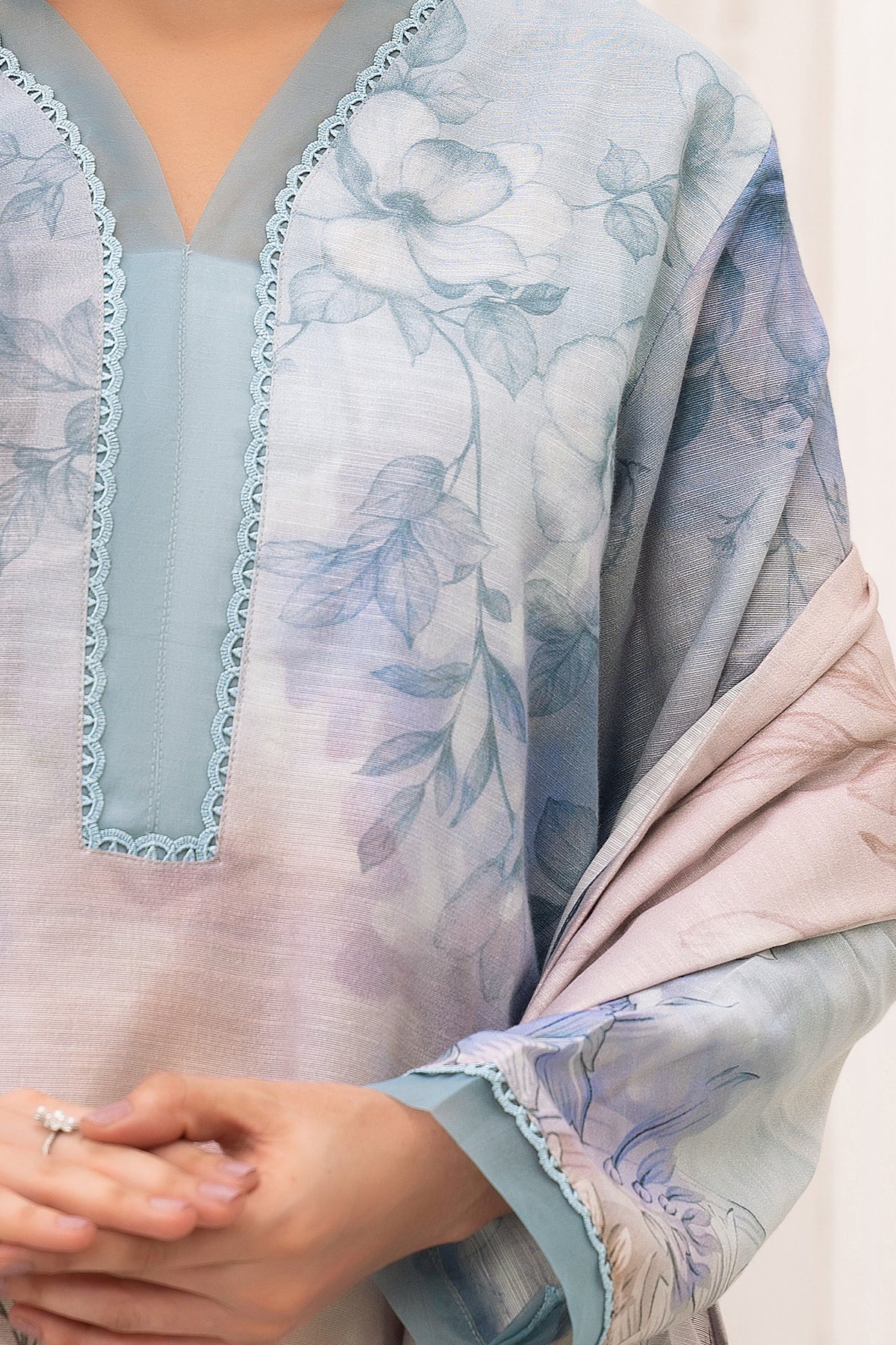 3 Piece Unstitched Ice Blue Premium Khaddar - (Vol-116/12)D5- SAFANOOOR