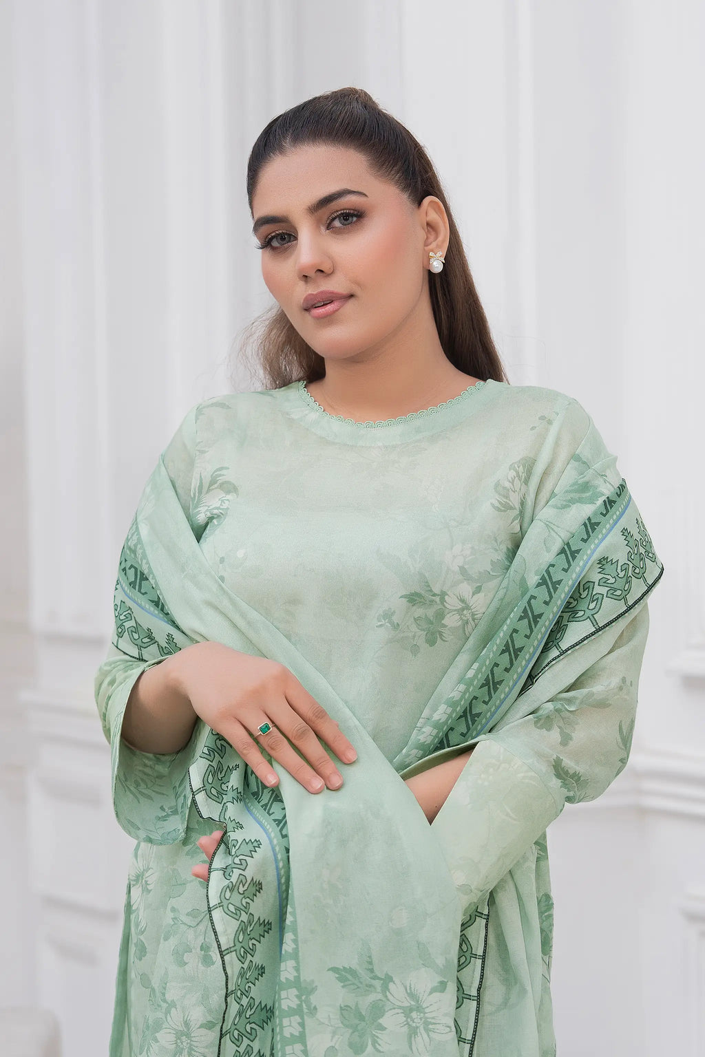 3 Piece Unstitched Laurel Green Premium Printed Lawn Suit by Safa Noor Nigaah Collection Summer 2026