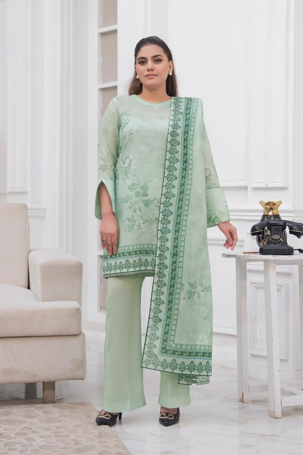3 Piece Unstitched Laurel Green Premium Printed Lawn Suit by Safa Noor Nigaah Collection Summer 2026