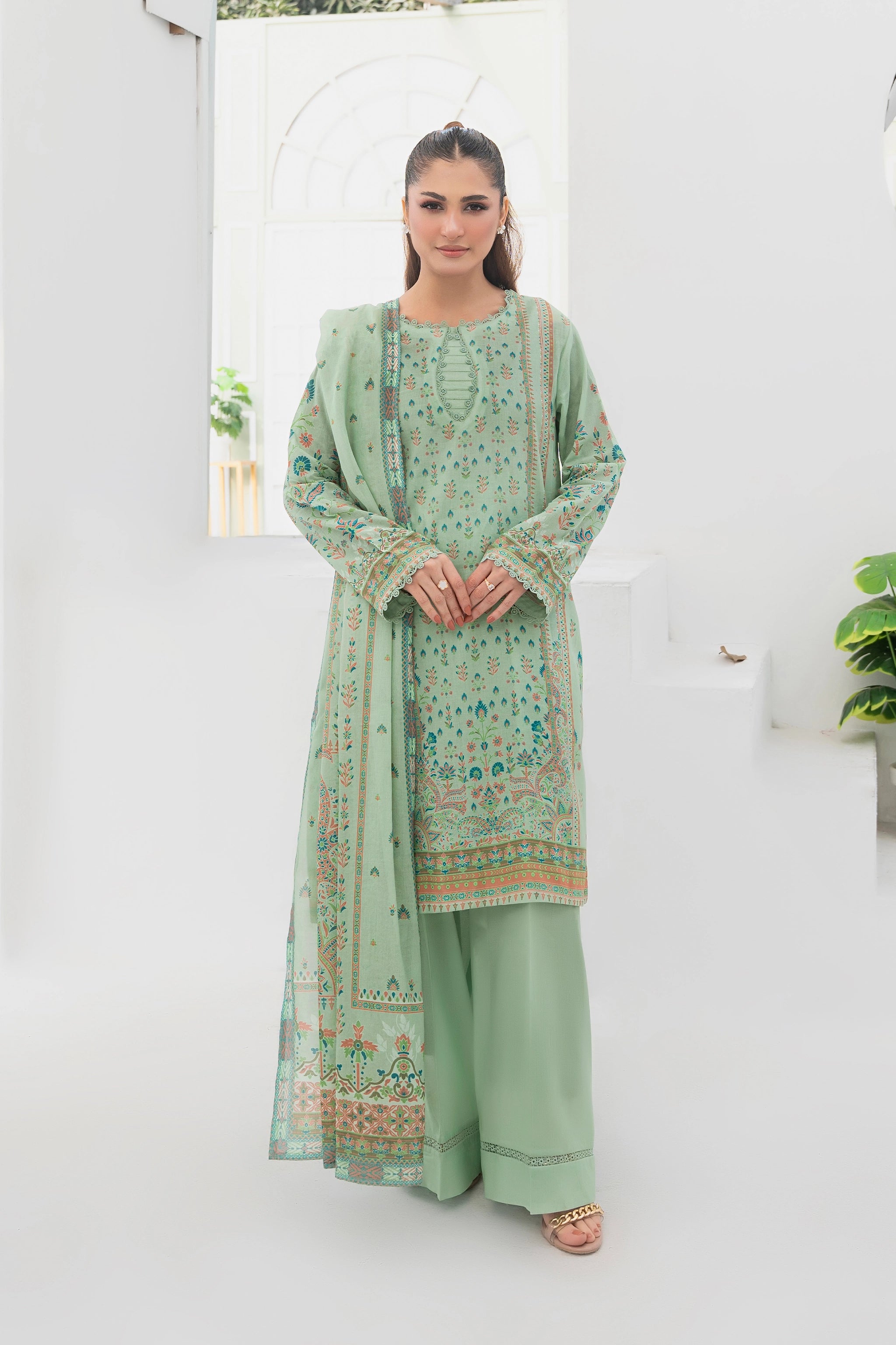 3 Piece Unstitched Laurel Green Premium Printed Lawn Suit by safa noor summer 2026 Nigar collection