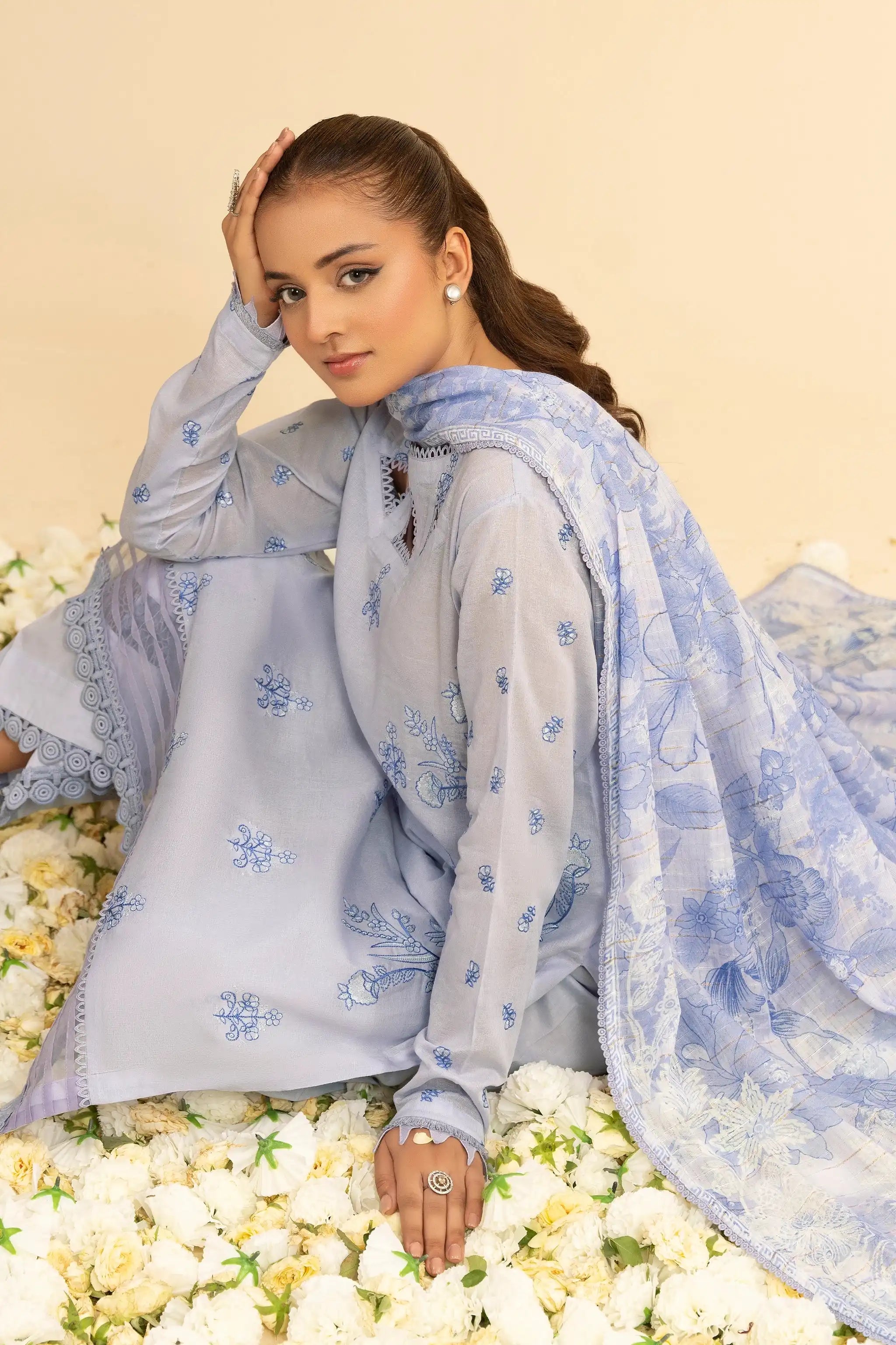 3 Piece Unstitched Lavender Gray Premium Emb Jacquard Lawn Secondary image