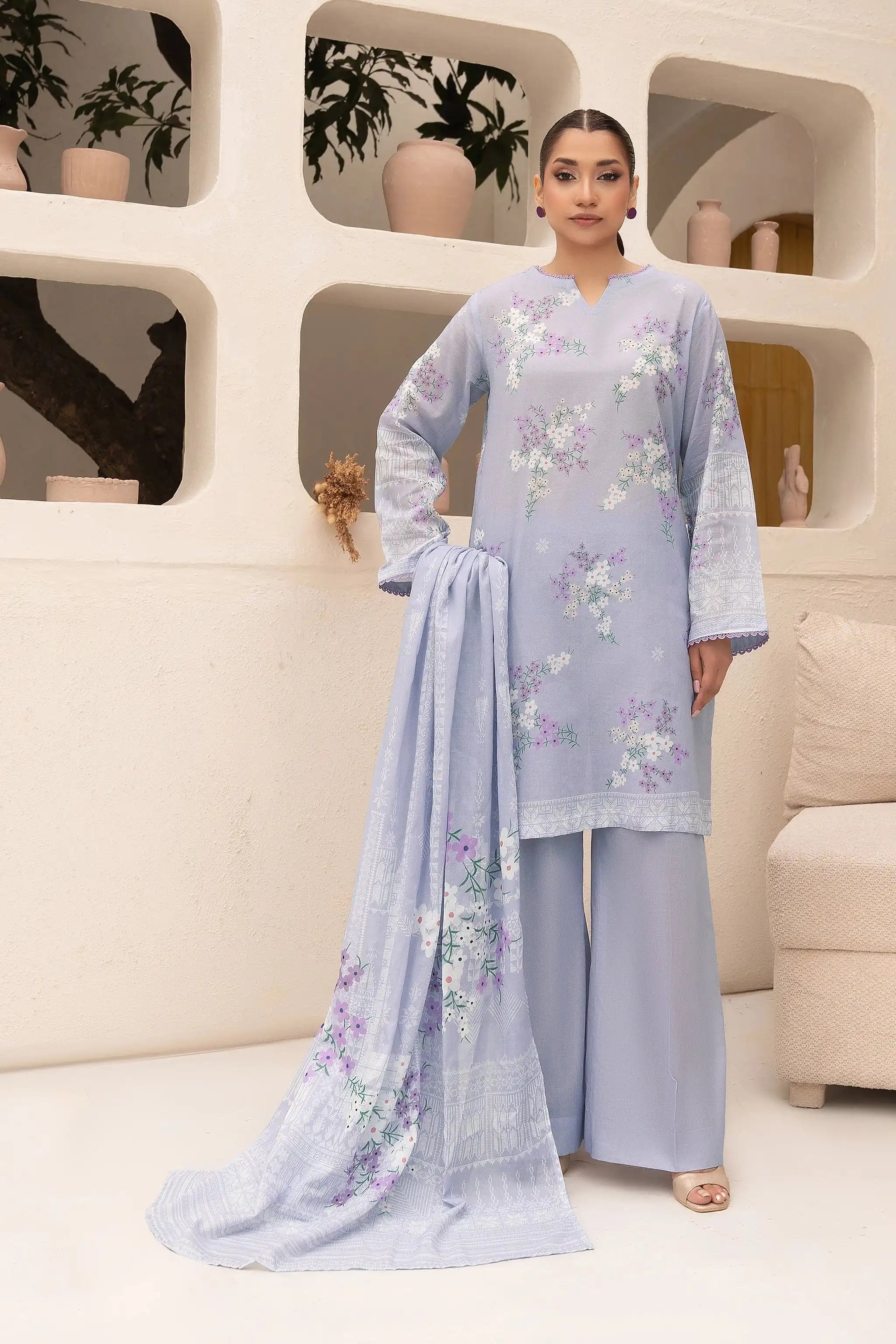 3 Piece Unstitched Lavender Gray Premium Printed Lawn Suit By Safa Noor Summer 2026 Niga Collection