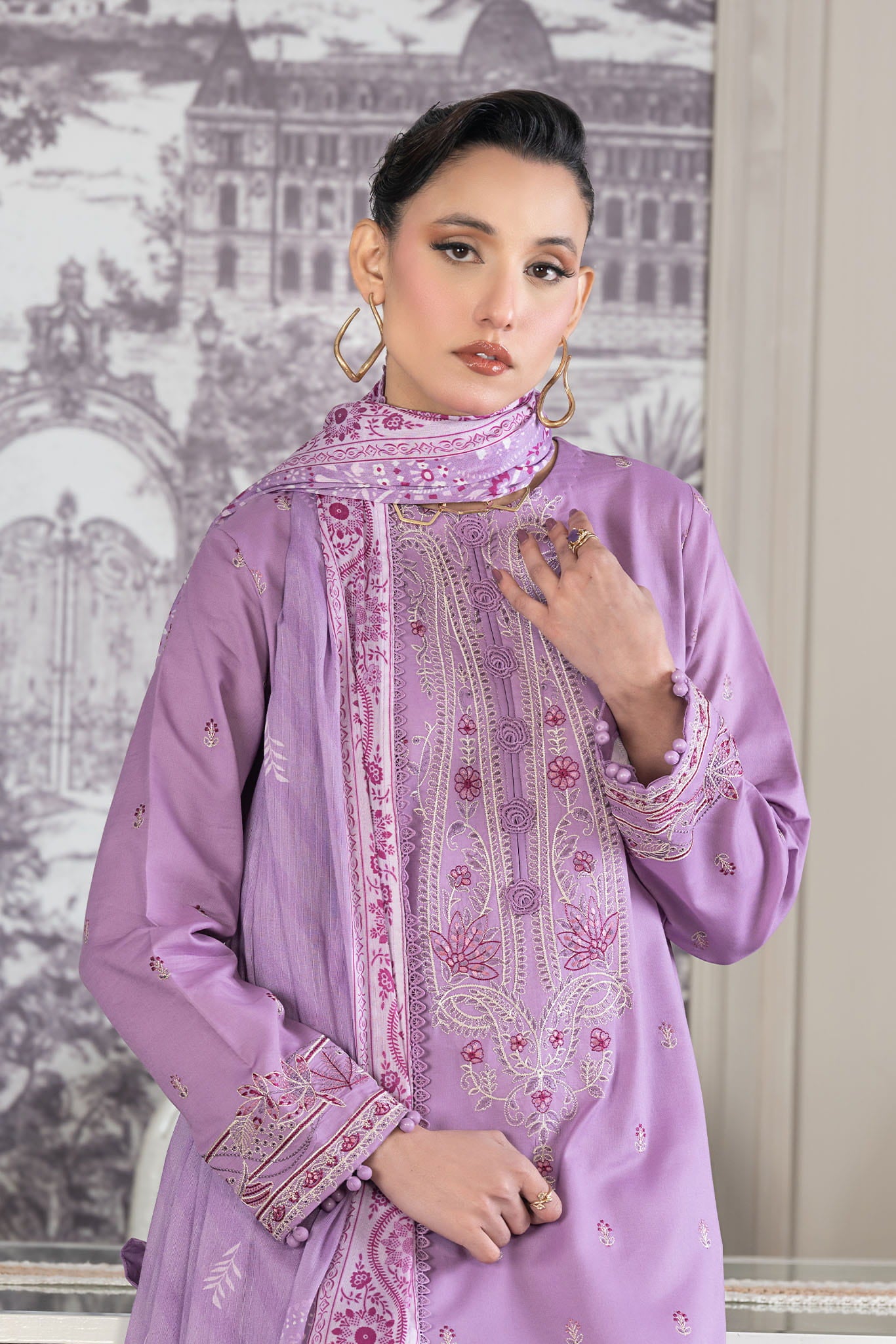 3 Piece Unstitched Lavender Luxury Embroidered Lawn Secondary image