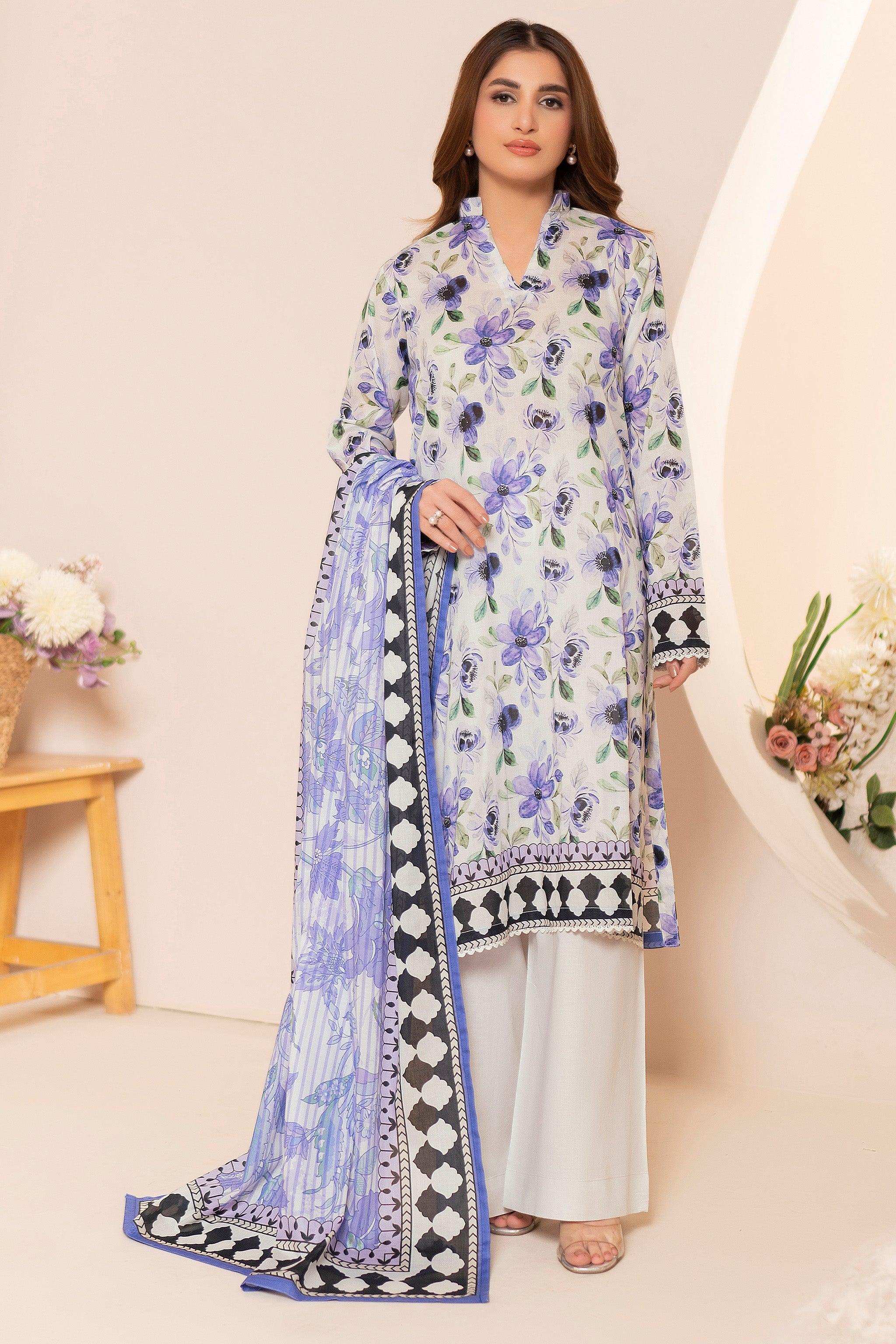 3 Piece Unstitched Lavender Printed Lawn - (Vol-100/20)3P-S-25-D10 - SAFANOOR