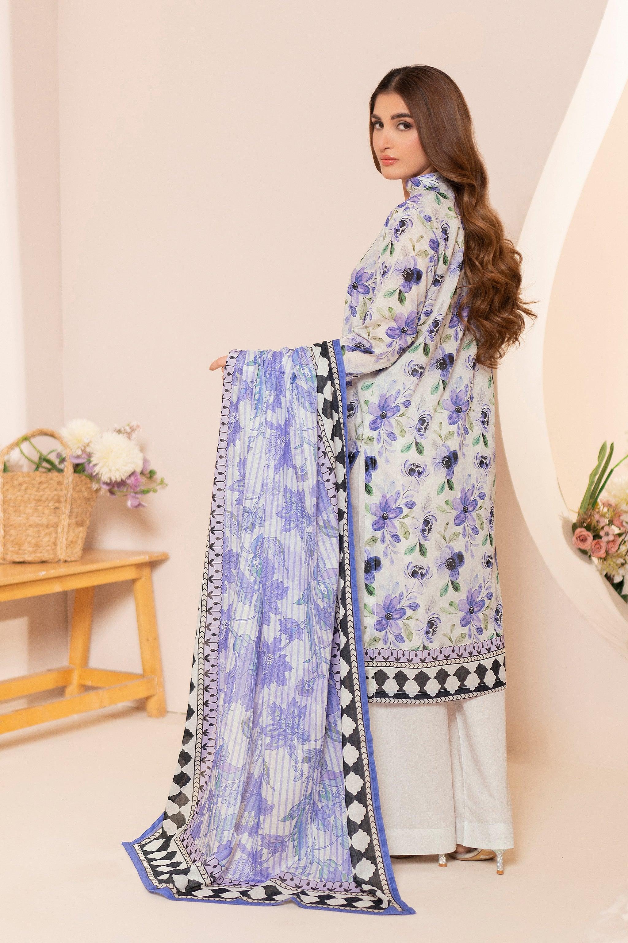 3 Piece Unstitched Lavender Printed Lawn - (Vol-100/20)3P-S-25-D10 - SAFANOOR